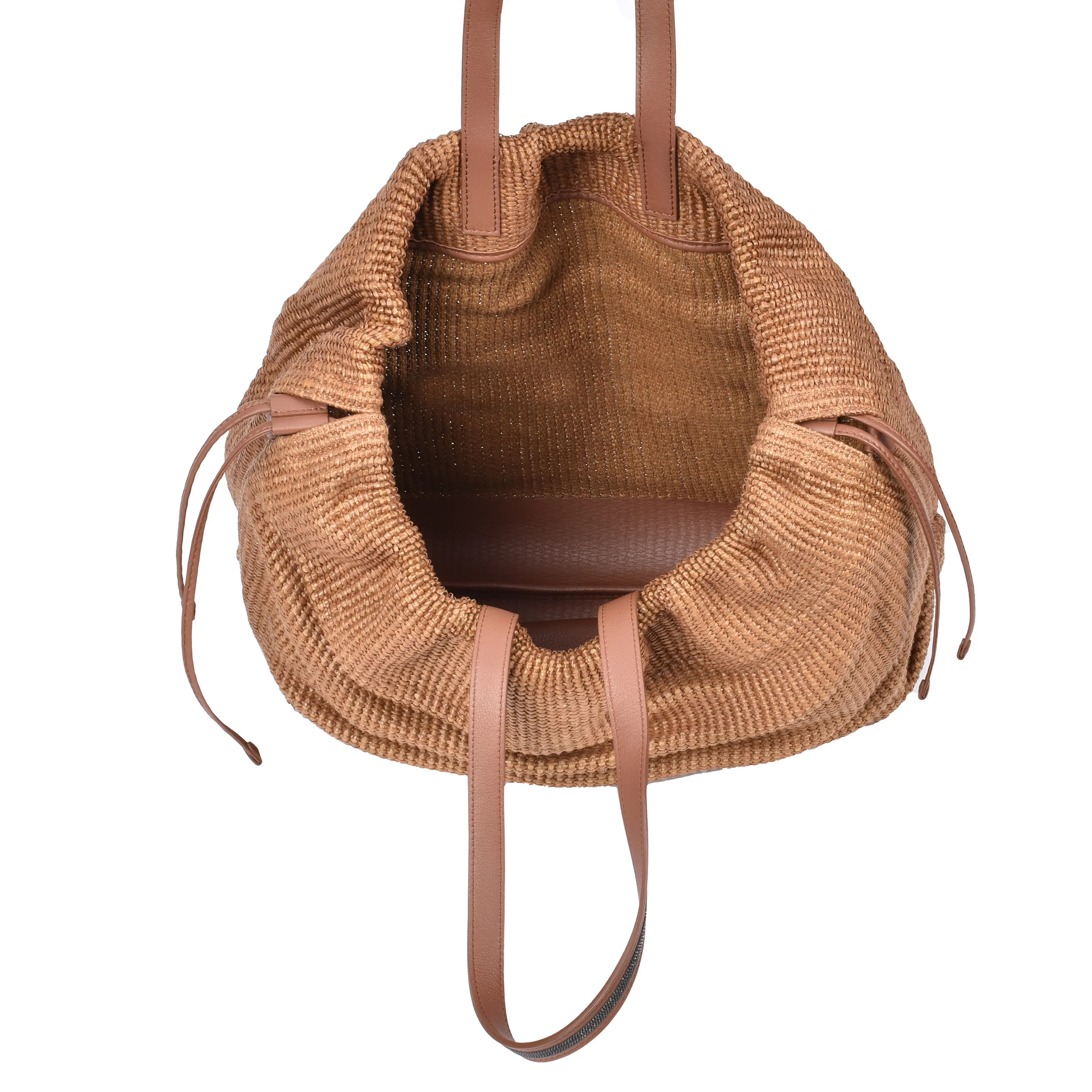 BRUNELLO CUCINELLI WOMEN'S MONILI BEAD WOVEN RAFFIA TOTE / SHOULDER BAG - Image 4