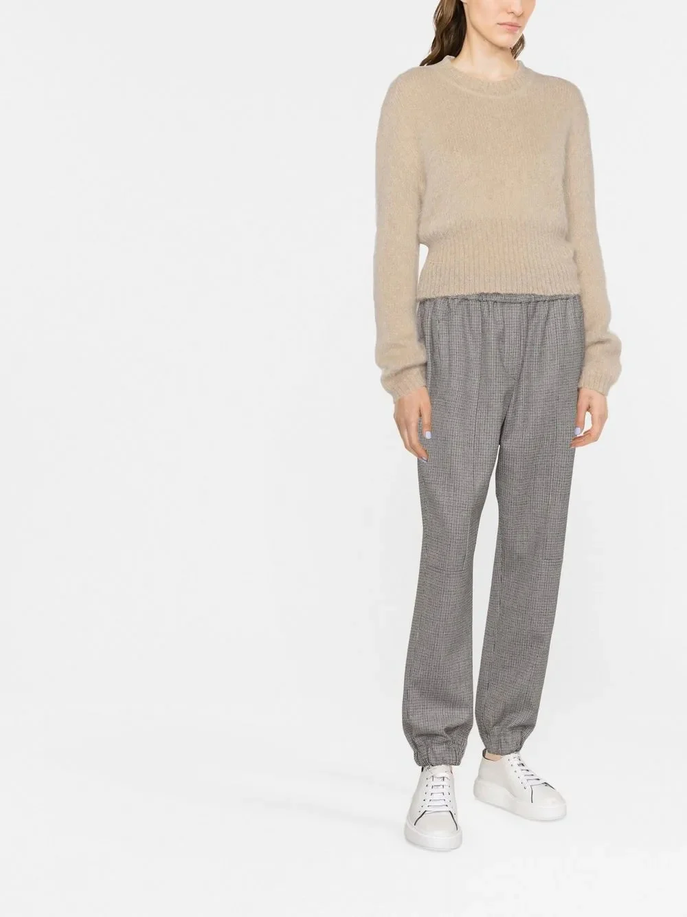 BRUNELLO CUCINELLI WOMEN'S GRAY HOUNDSTOOTH ELASTIC WAIST TROUSERS - Image 2