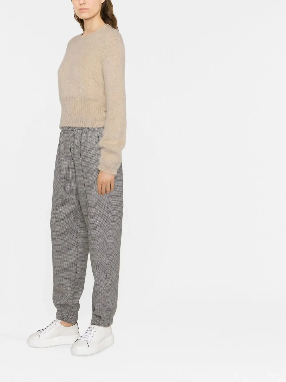 BRUNELLO CUCINELLI WOMEN'S GRAY HOUNDSTOOTH ELASTIC WAIST TROUSERS - Image 3