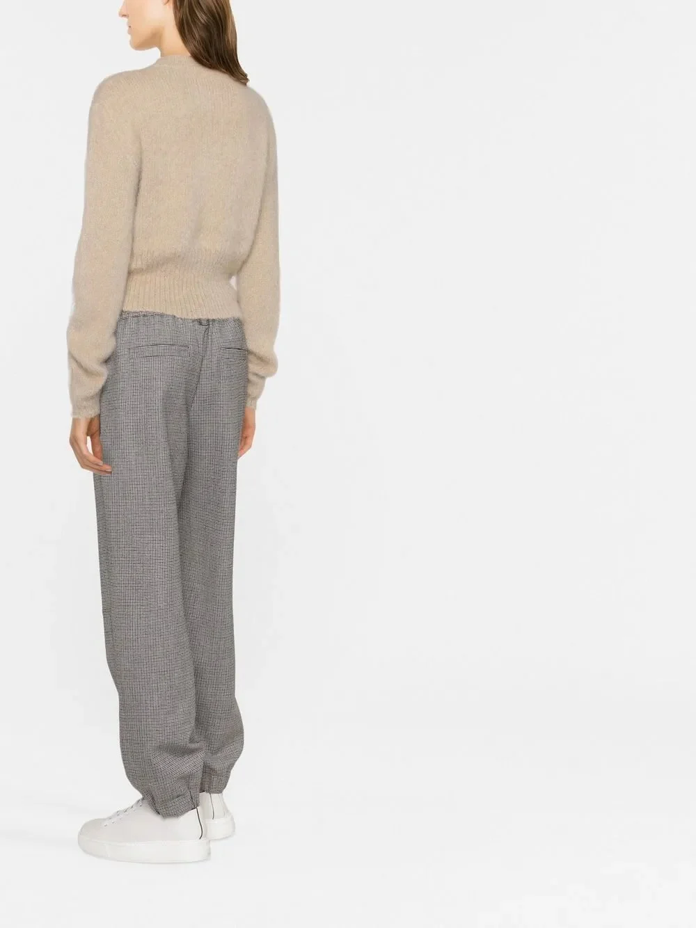 BRUNELLO CUCINELLI WOMEN'S GRAY HOUNDSTOOTH ELASTIC WAIST TROUSERS - Image 4