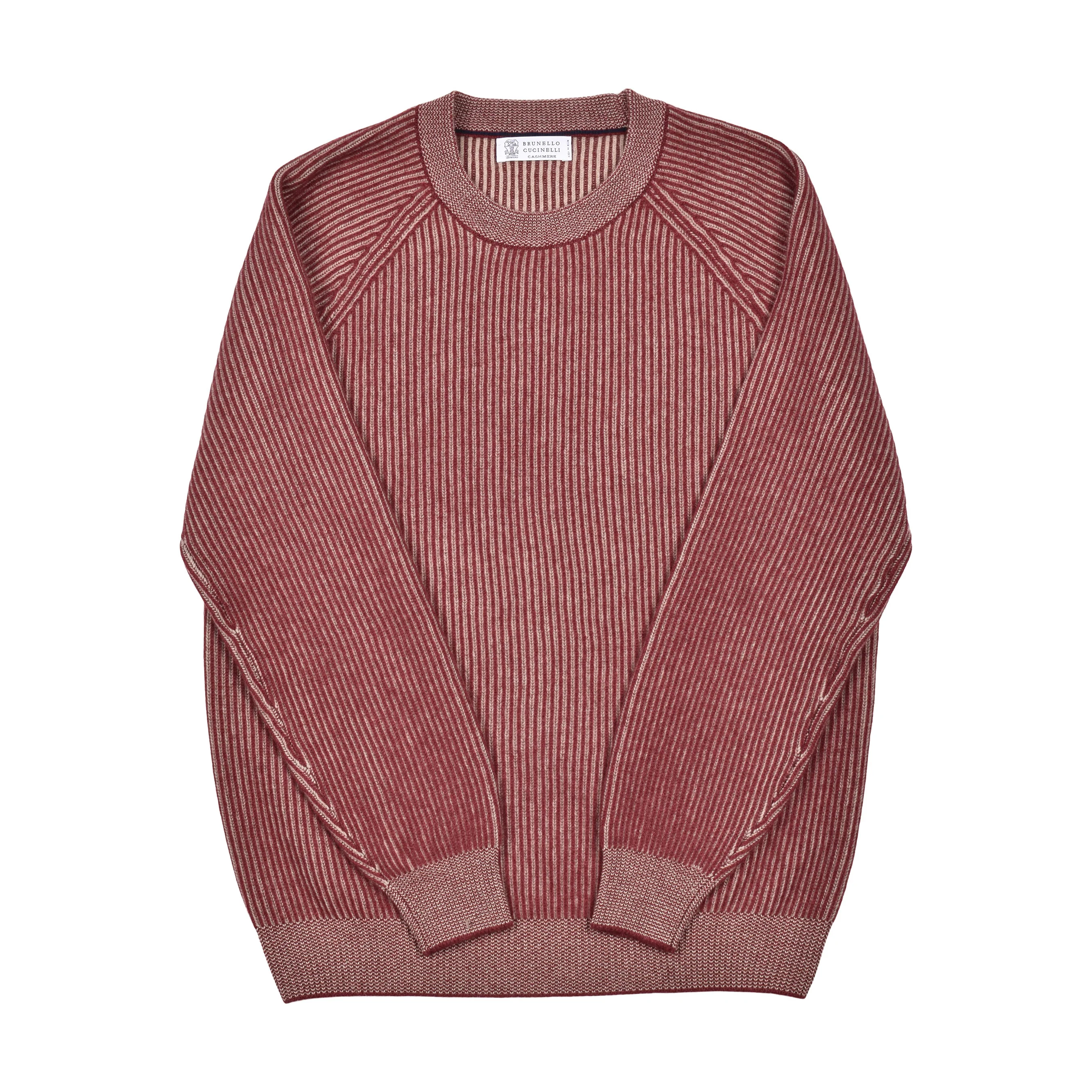 BRUNELLO CUCINELLI MEN'S 100% CASHMERE CREW NECK BURGUNDY SWEATER - Image 3