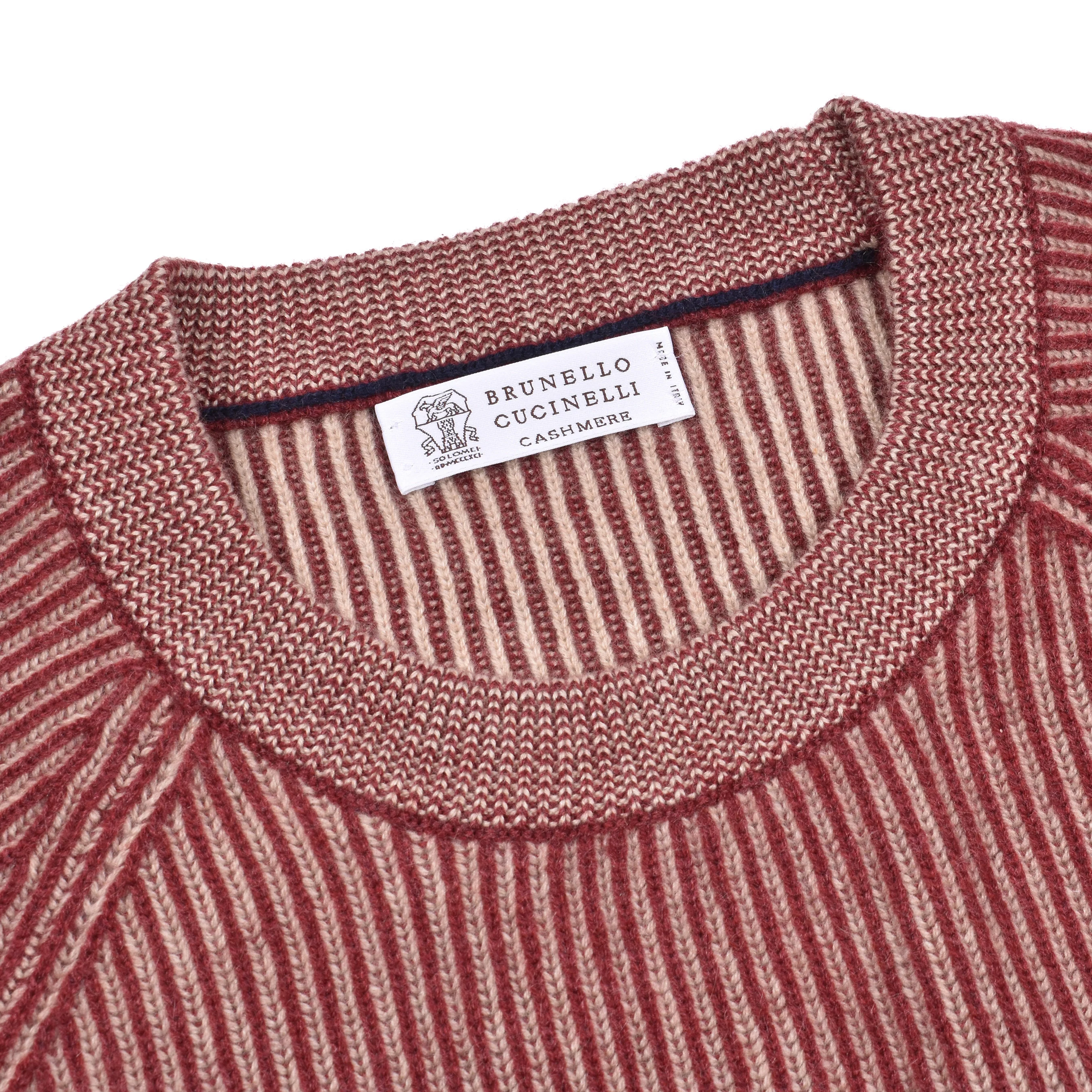 BRUNELLO CUCINELLI MEN'S 100% CASHMERE CREW NECK BURGUNDY SWEATER - Image 4