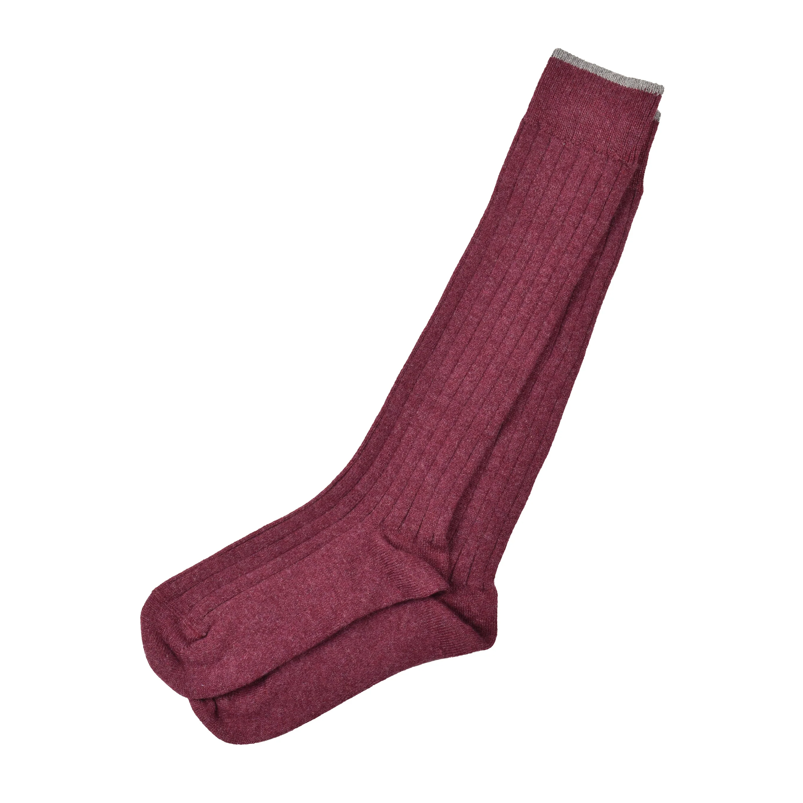 BRUNELLO CUCINELLI MEN'S BURGUNDY CASHMERE KNEE-HIGH SOCKS