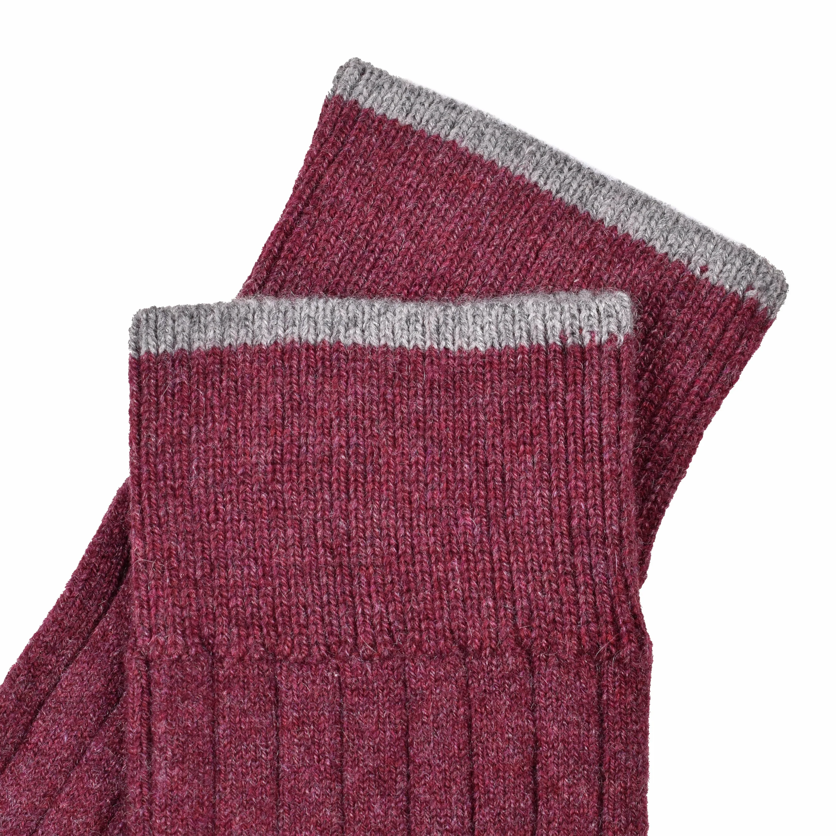 BRUNELLO CUCINELLI MEN'S BURGUNDY CASHMERE KNEE-HIGH SOCKS - Image 2