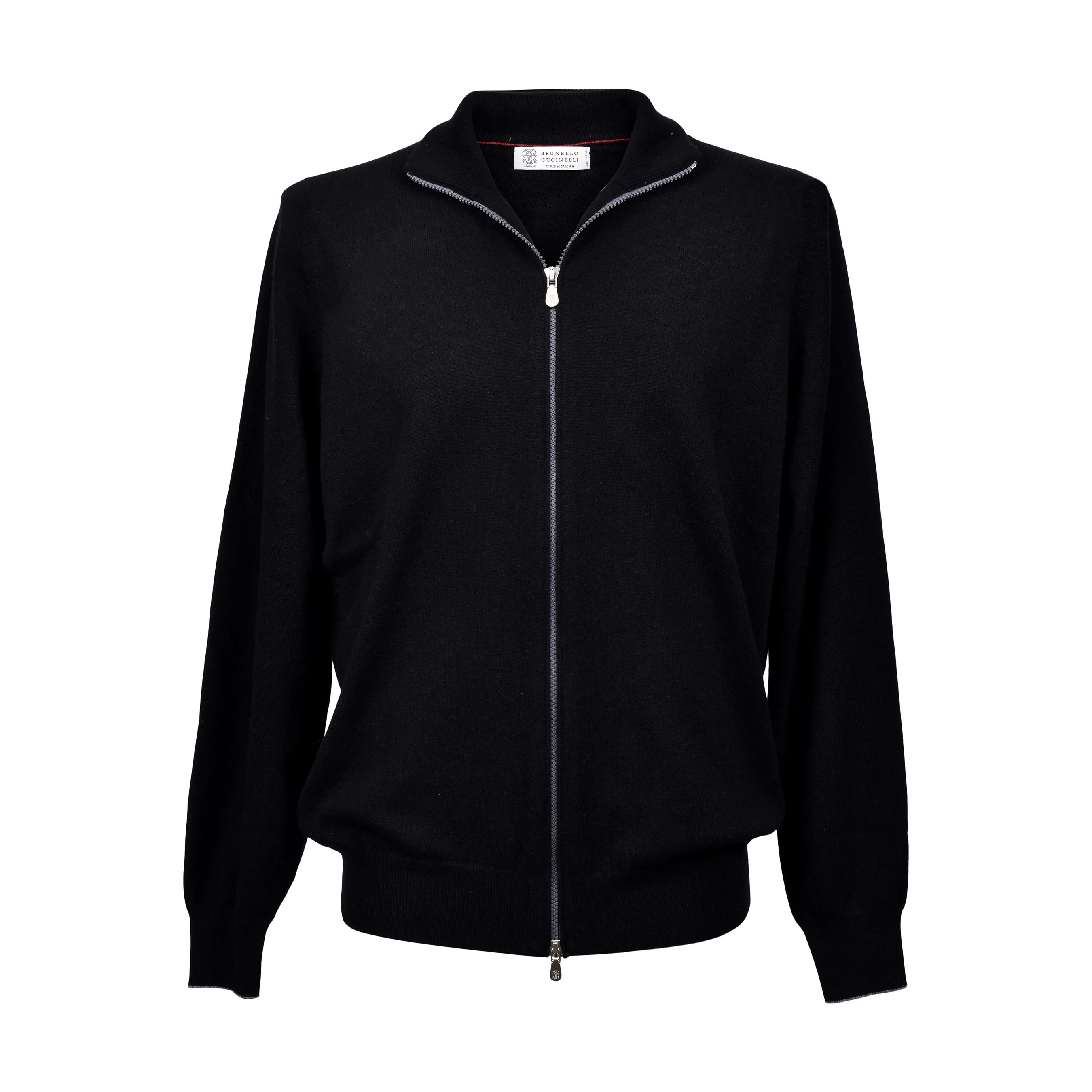 BRUNELLO CUCINELLI MEN'S 100% CASHMERE ZET BLACK ZIP UP SWEATER