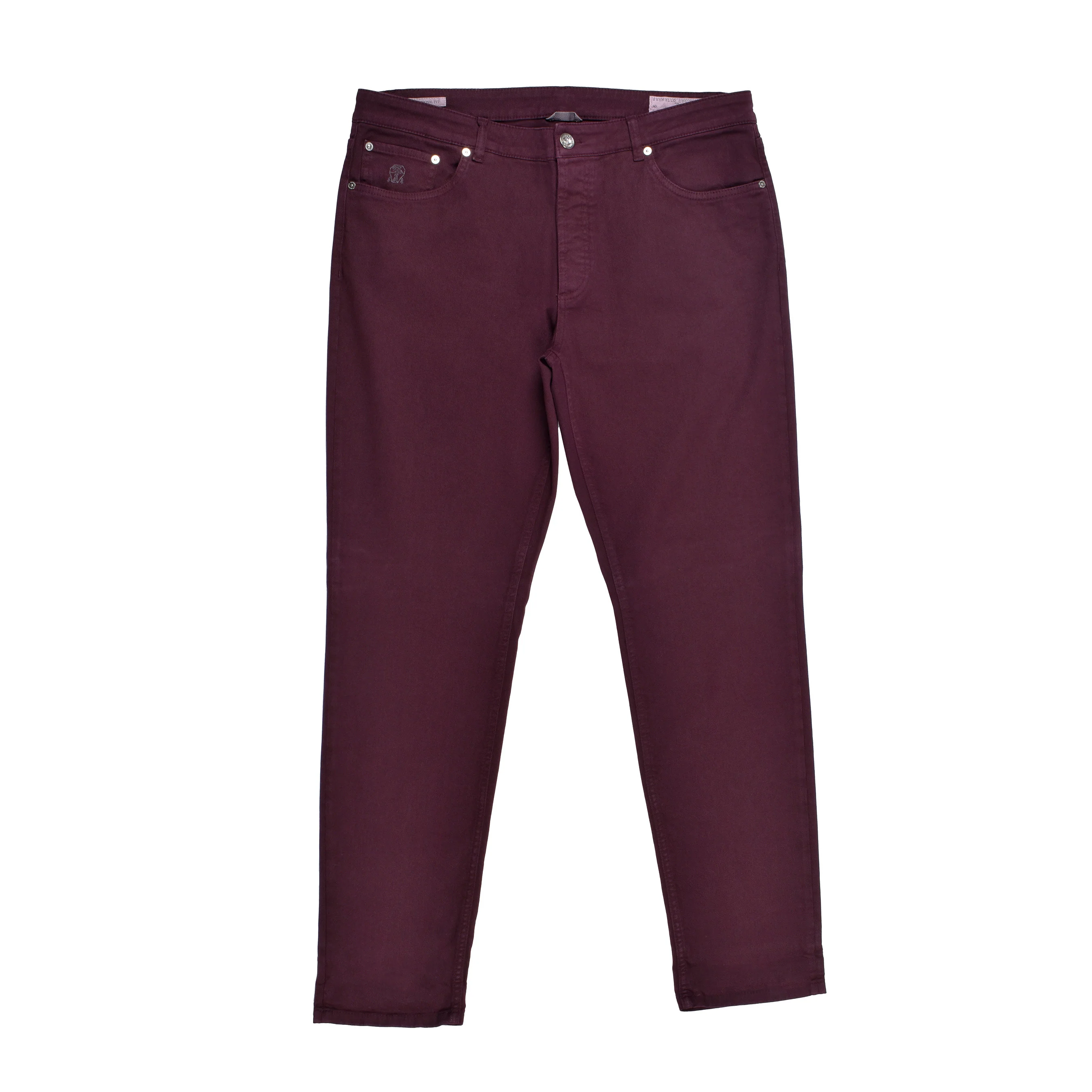 BRUNELLO CUCINELLI MEN'S BURGUNDY DENIM FIVE-POCKET TROUSERS - Image 2