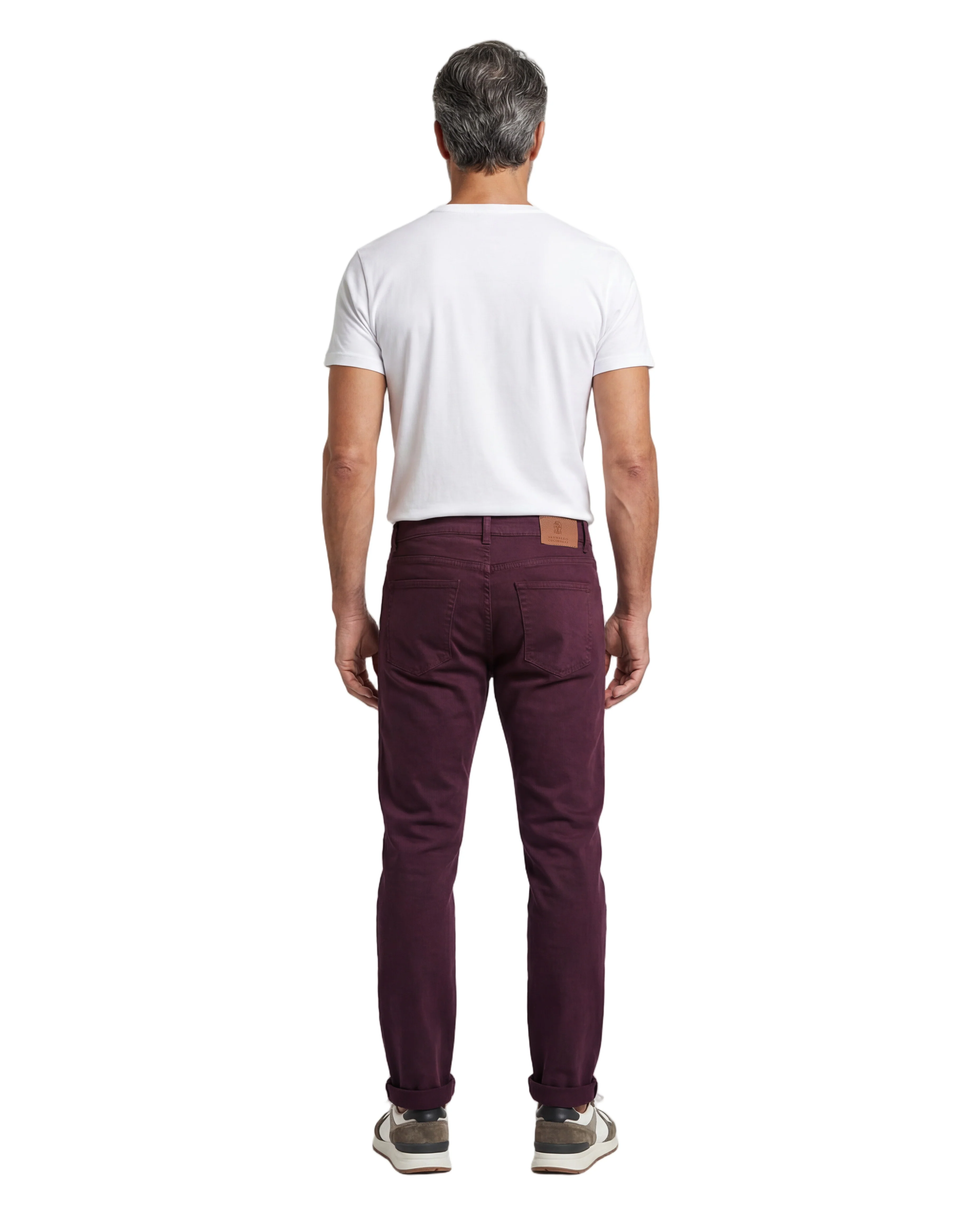 BRUNELLO CUCINELLI MEN'S BURGUNDY DENIM FIVE-POCKET TROUSERS - Image 3