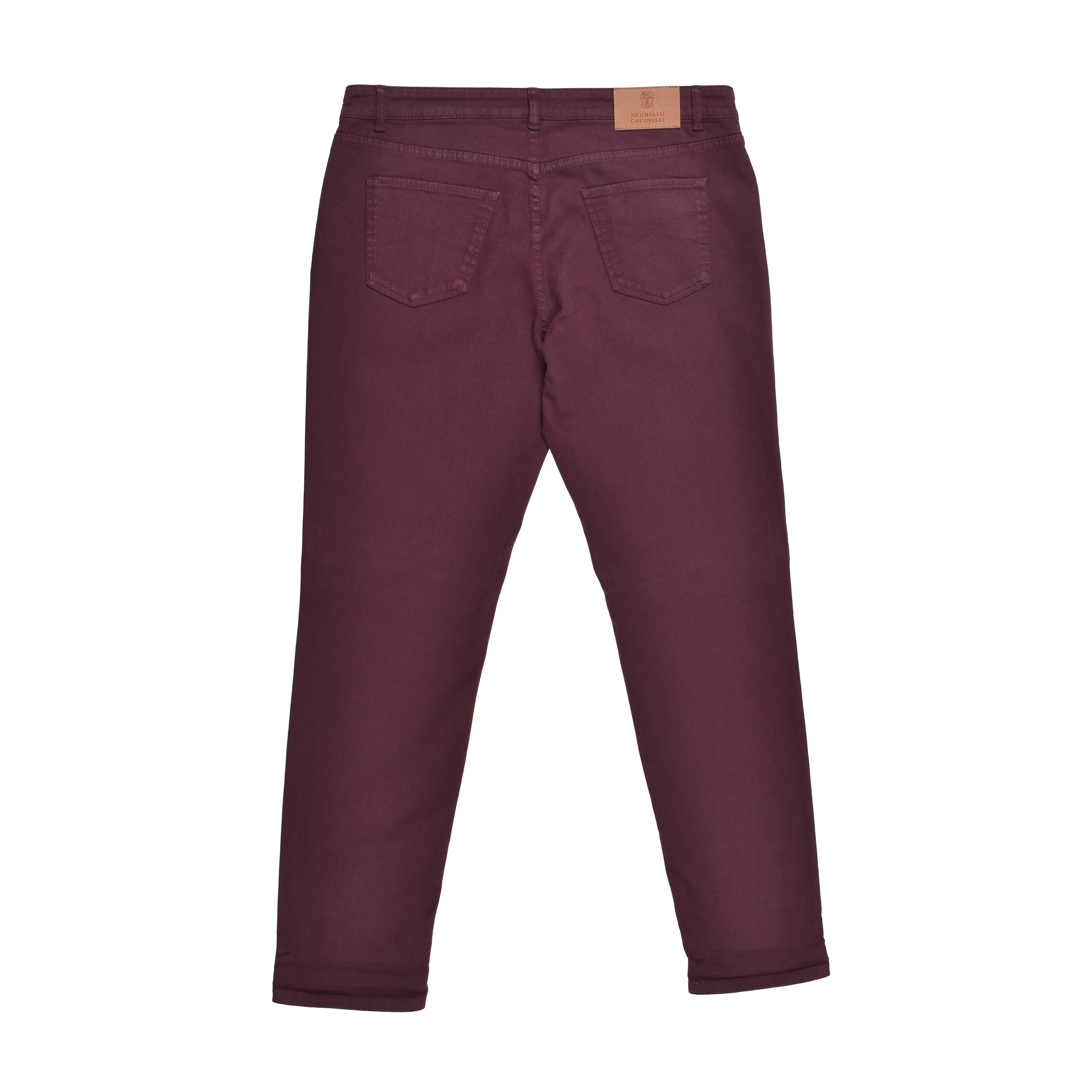 BRUNELLO CUCINELLI MEN'S BURGUNDY DENIM FIVE-POCKET TROUSERS - Image 4