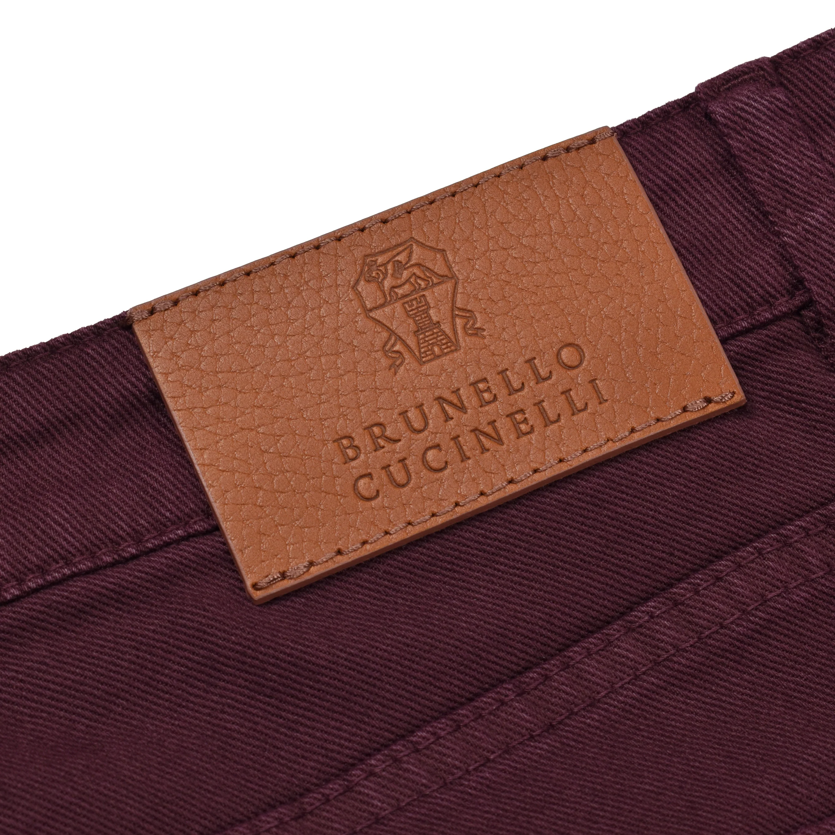 BRUNELLO CUCINELLI MEN'S BURGUNDY DENIM FIVE-POCKET TROUSERS - Image 5