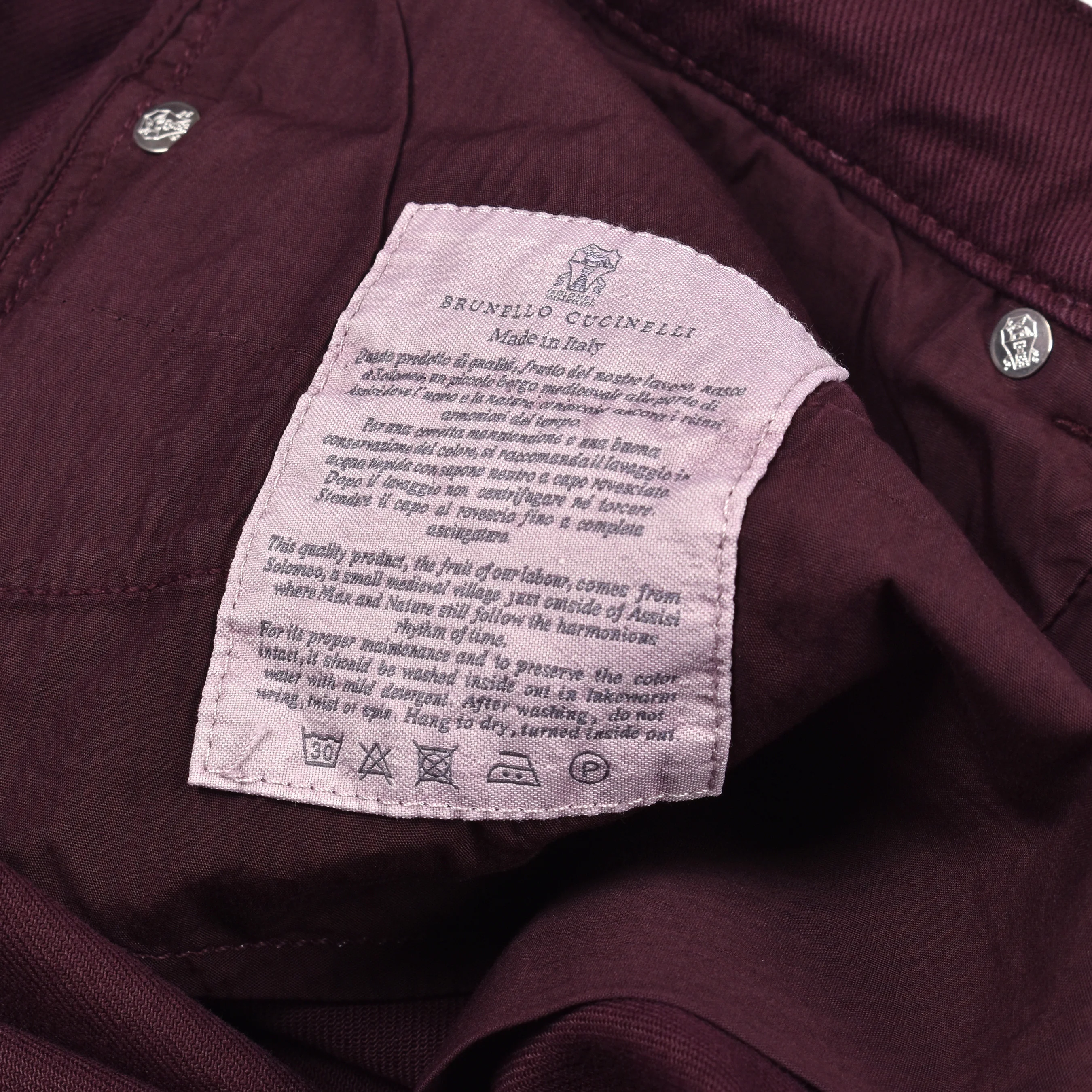 BRUNELLO CUCINELLI MEN'S BURGUNDY DENIM FIVE-POCKET TROUSERS - Image 8