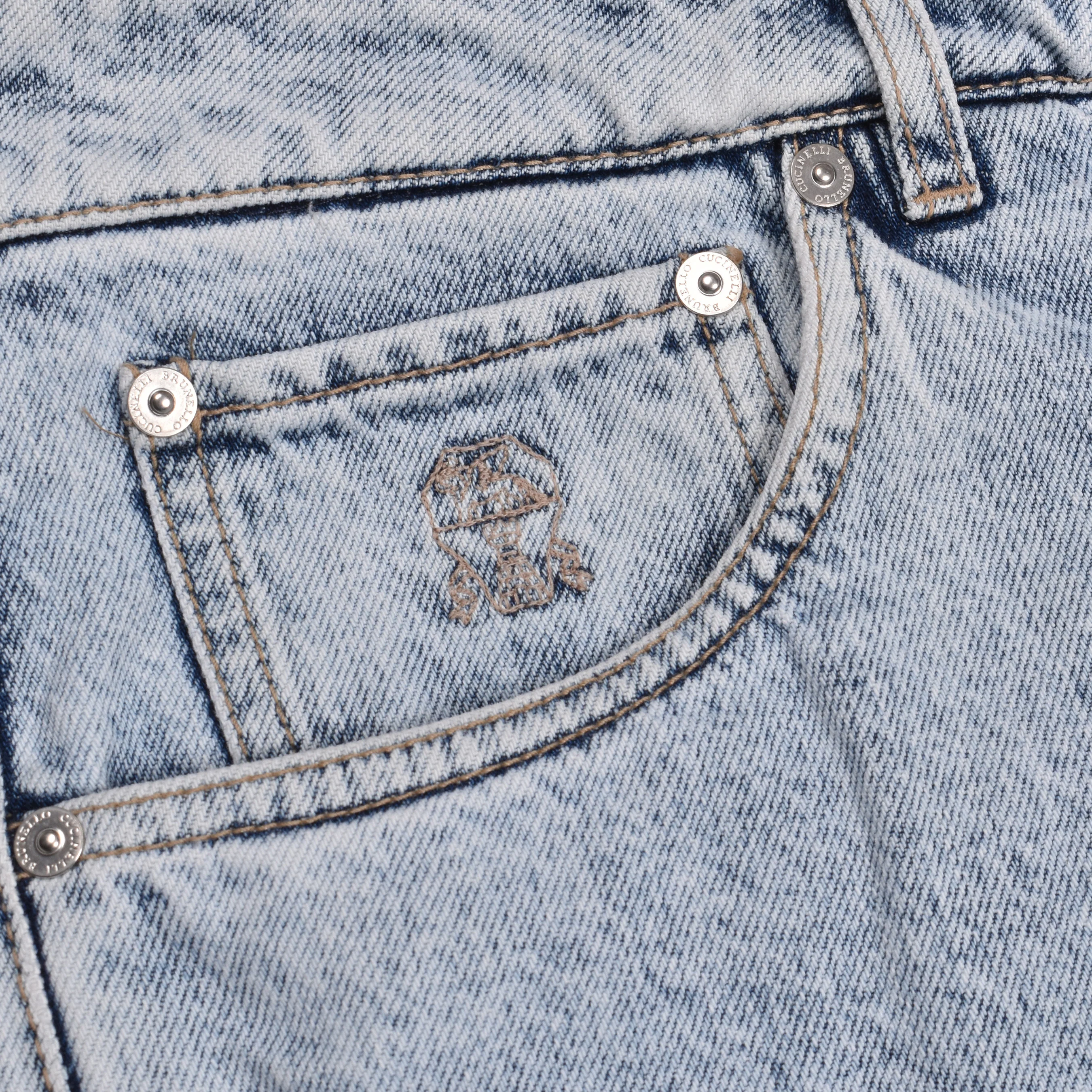 BRUNELLO CUCINELLI MEN'S LIGHT WASH FIVE-POCKET JEANS - Image 3