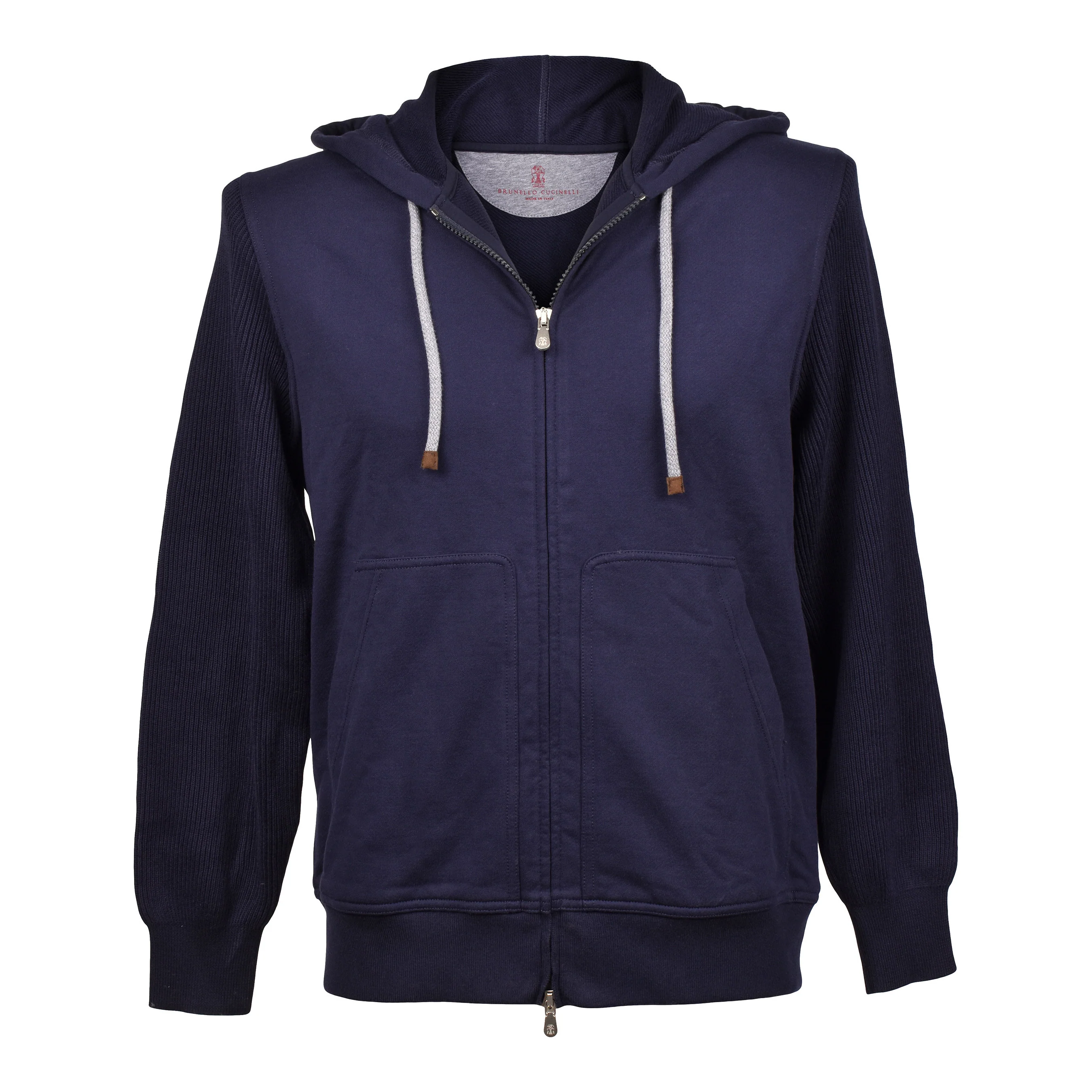 BRUNELLO CUCINELLI MEN'S 100% COTTON TWO TONE ZIP UP HOODIE SWEATER/JACKET