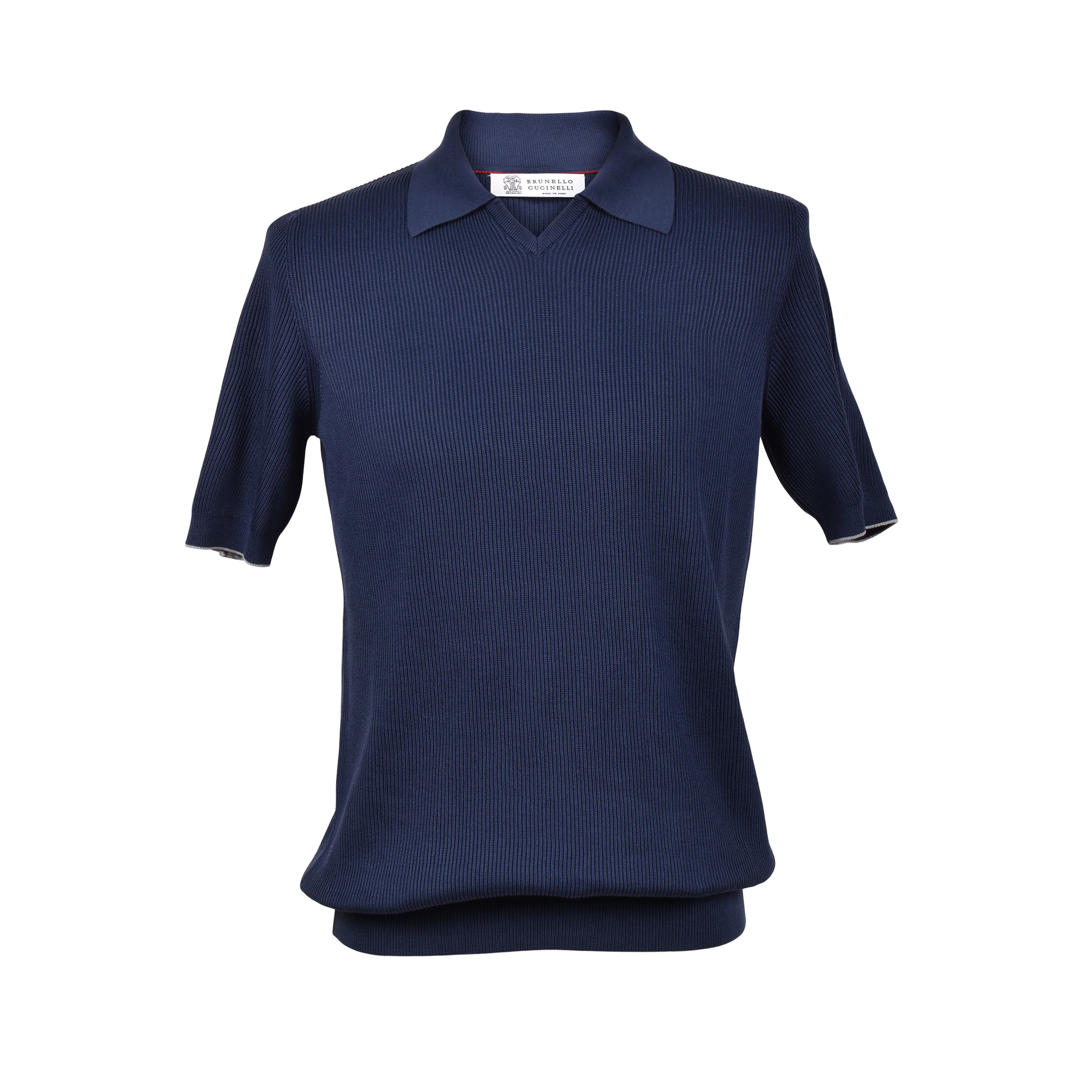 BRUNELLO CUCINELLI MEN'S 100% COTTON V NECK RIBBED SHIRT/SWEATER