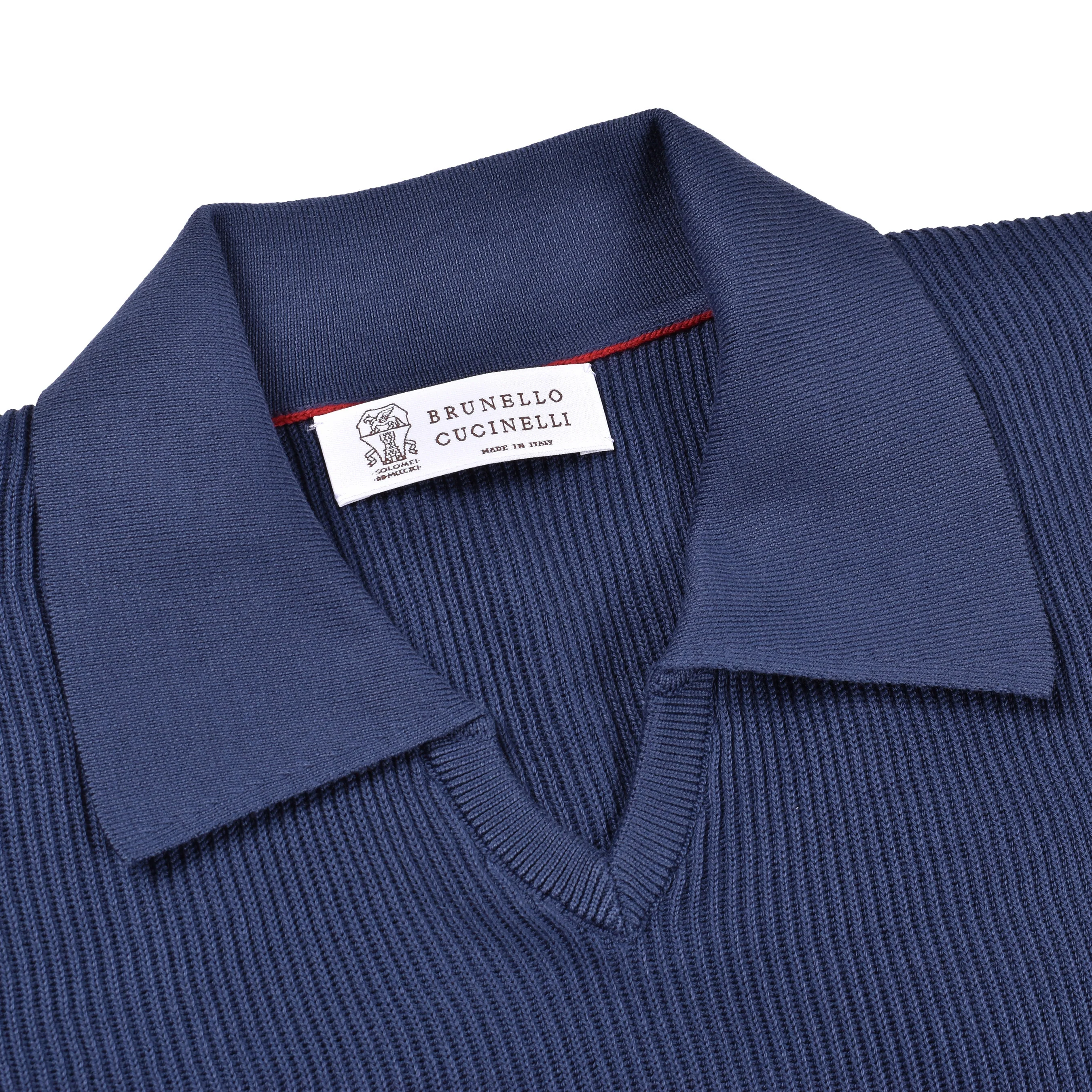 BRUNELLO CUCINELLI MEN'S 100% COTTON V NECK RIBBED SHIRT/SWEATER - Image 3