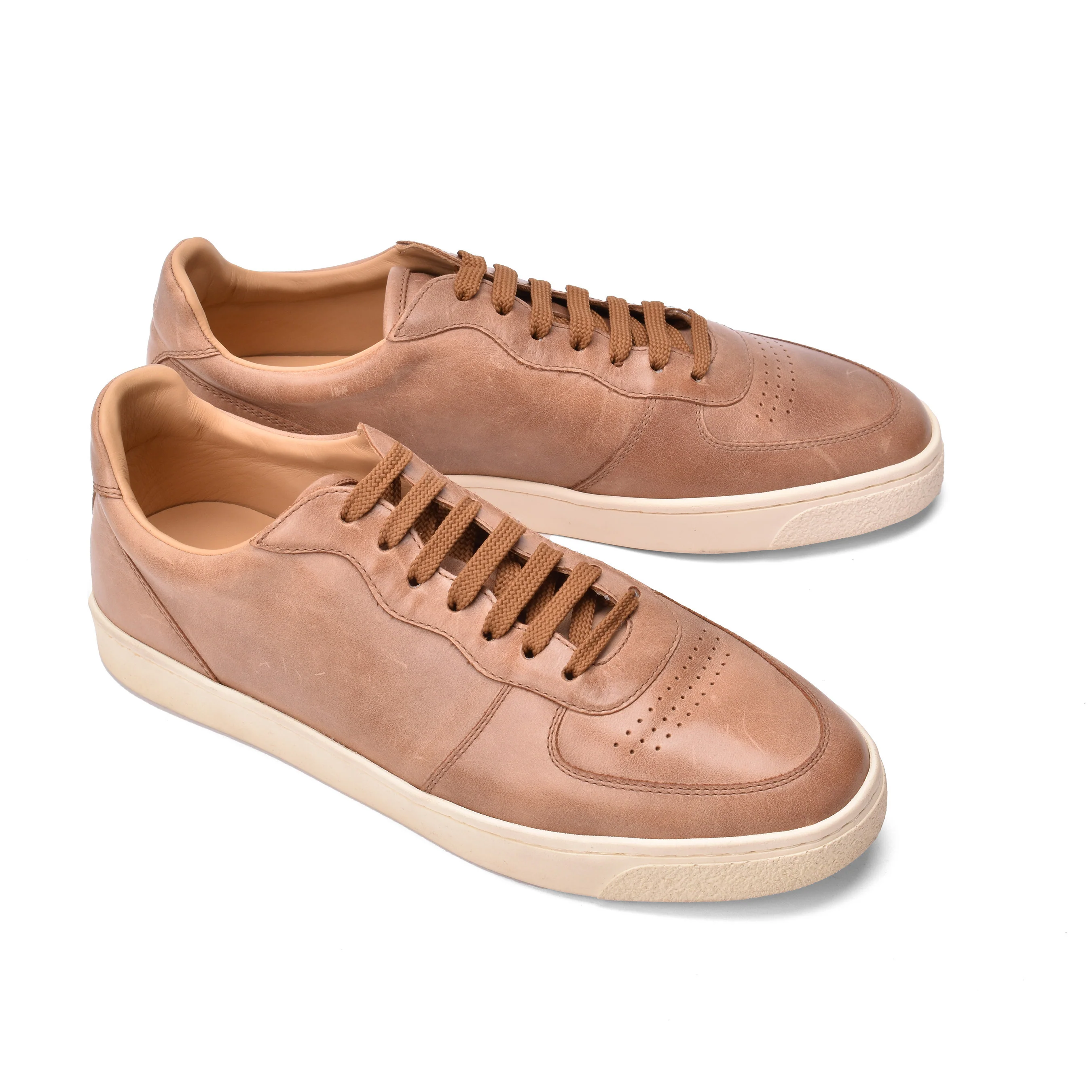 BRUNELLO CUCINELLI MEN'S 100% LEATHER LIGHT BROWN FASHION SNEAKER SHOES