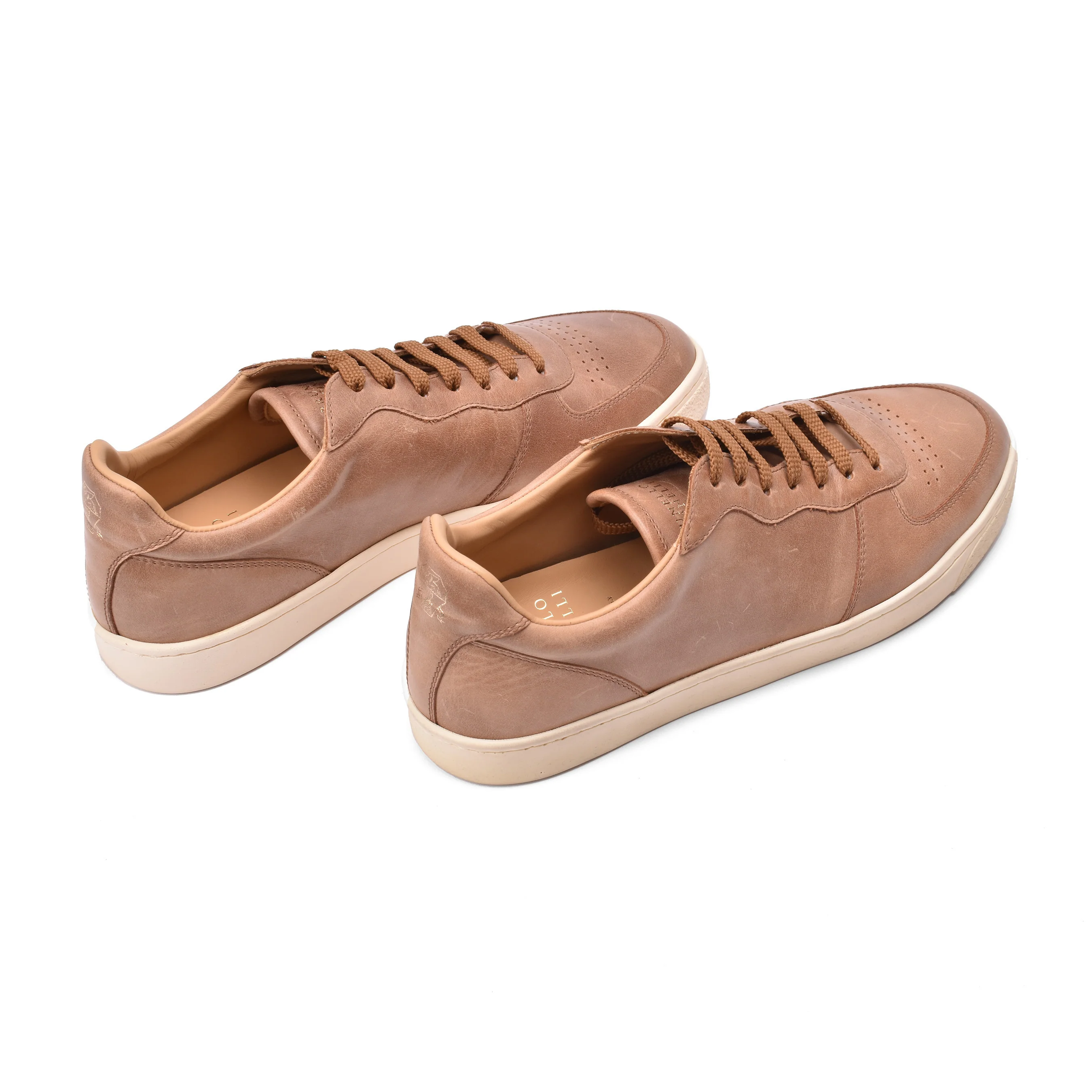 BRUNELLO CUCINELLI MEN'S 100% LEATHER LIGHT BROWN FASHION SNEAKER SHOES - Image 3