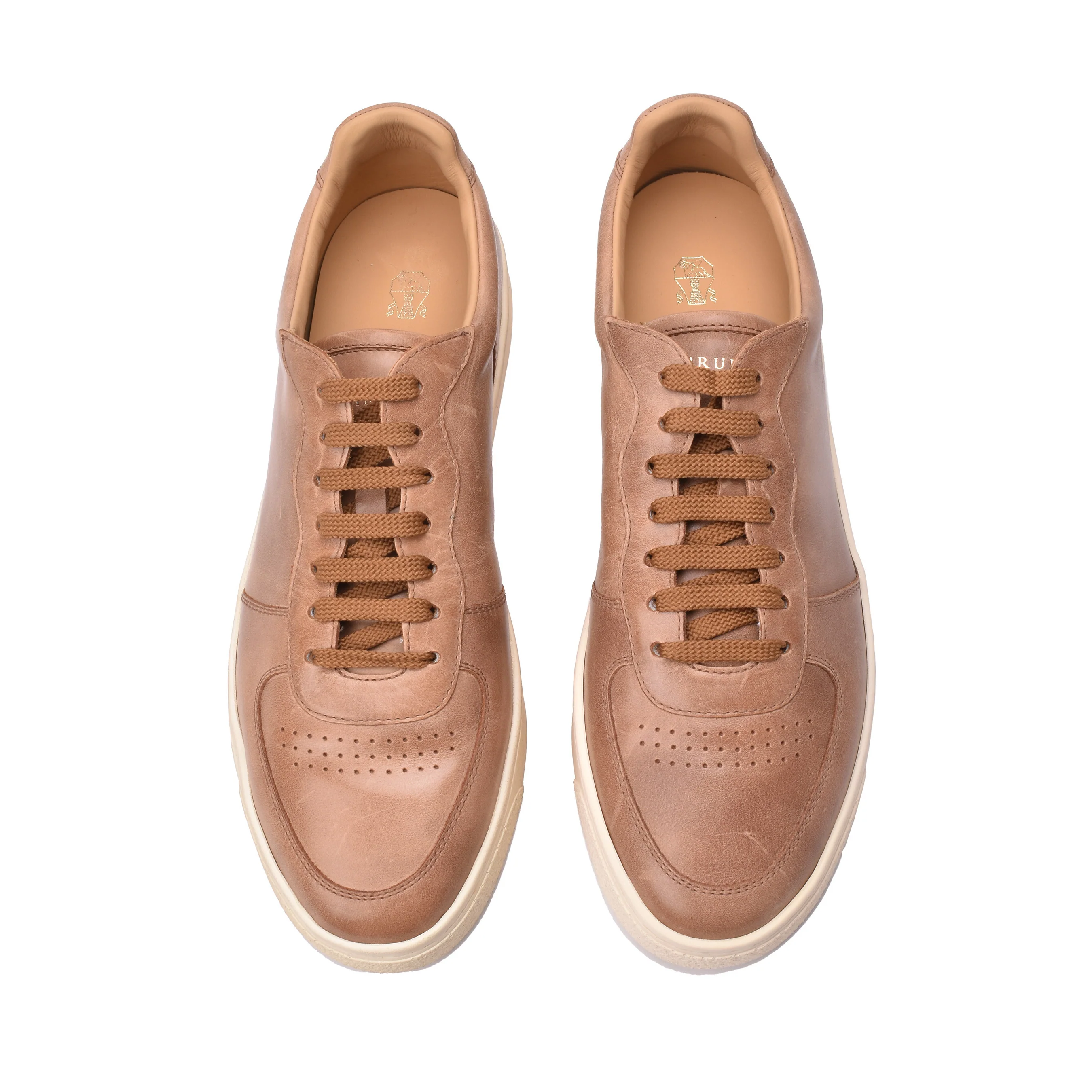 BRUNELLO CUCINELLI MEN'S 100% LEATHER LIGHT BROWN FASHION SNEAKER SHOES - Image 4