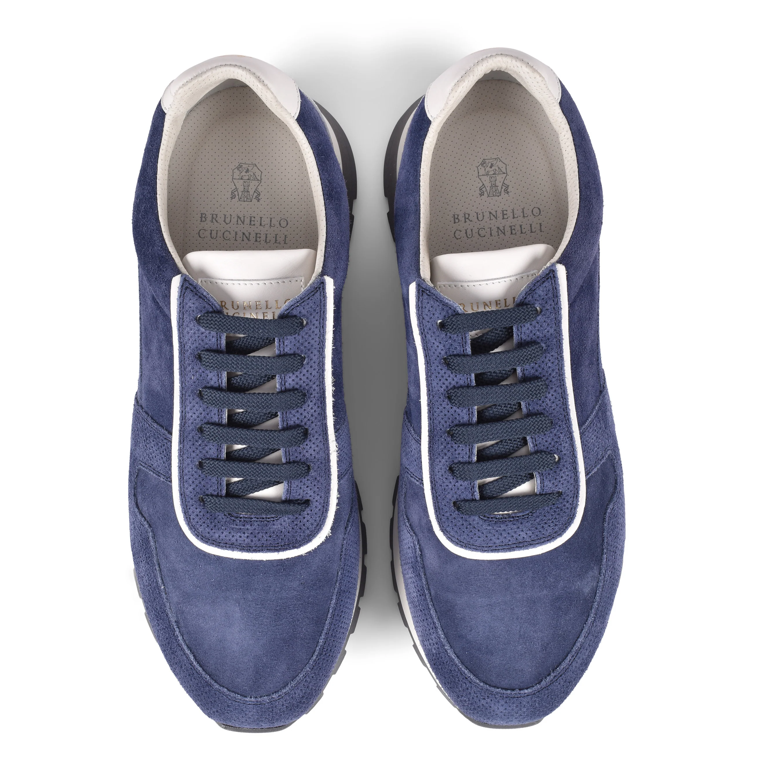 BRUNELLO CUCINELLI MEN'S 100% LEATHER NAVY FASHION RUNNER SNEAKERS SHOE - Image 5