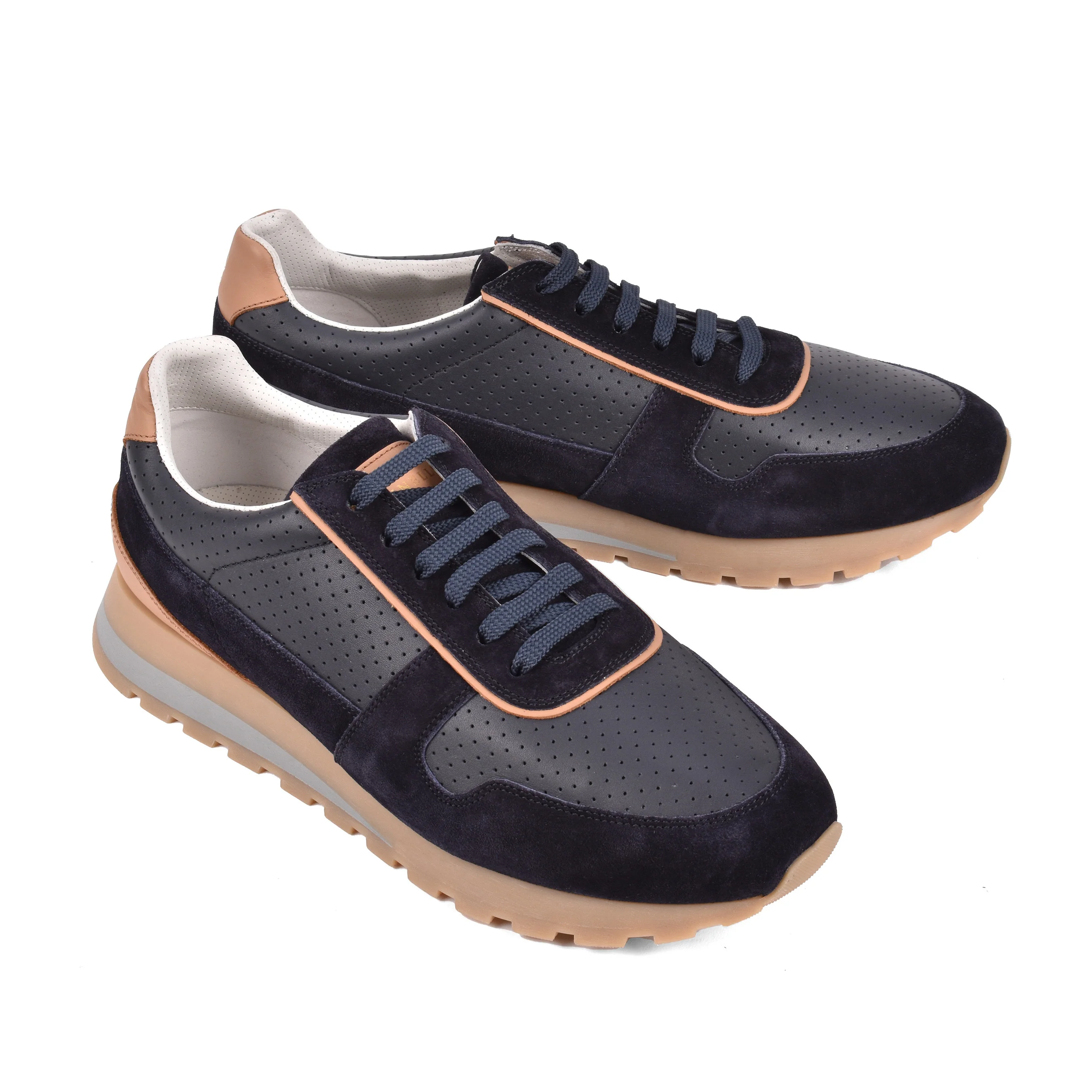 BRUNELLO CUCINELLI MEN'S 100% LEATHER TWO TONE FASHION RUNNER SNEAKERS SHOE NEW