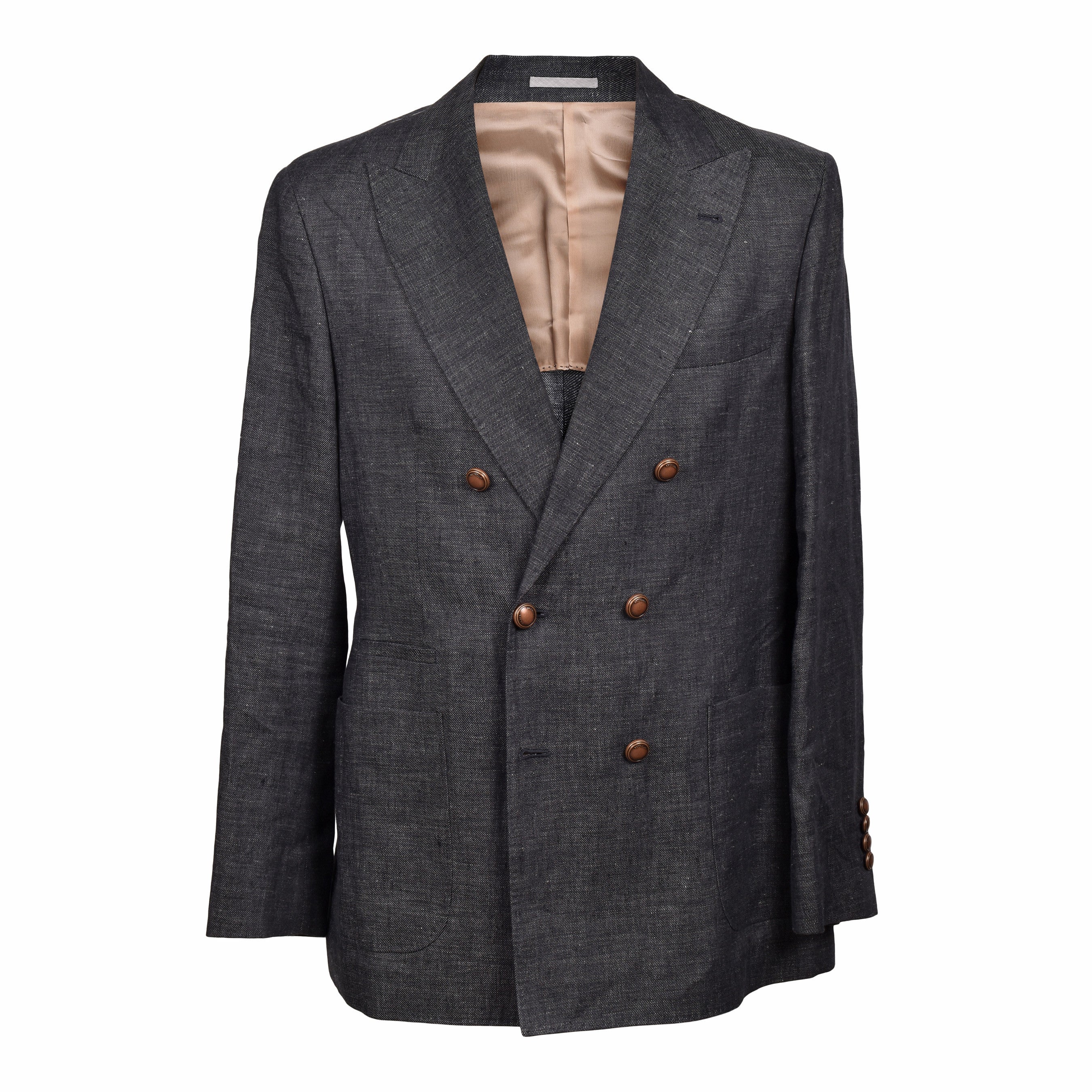BRUNELLO CUCINELLI MEN'S BLACK LINEN DOUBLE-BREASTED SUIT JACKET