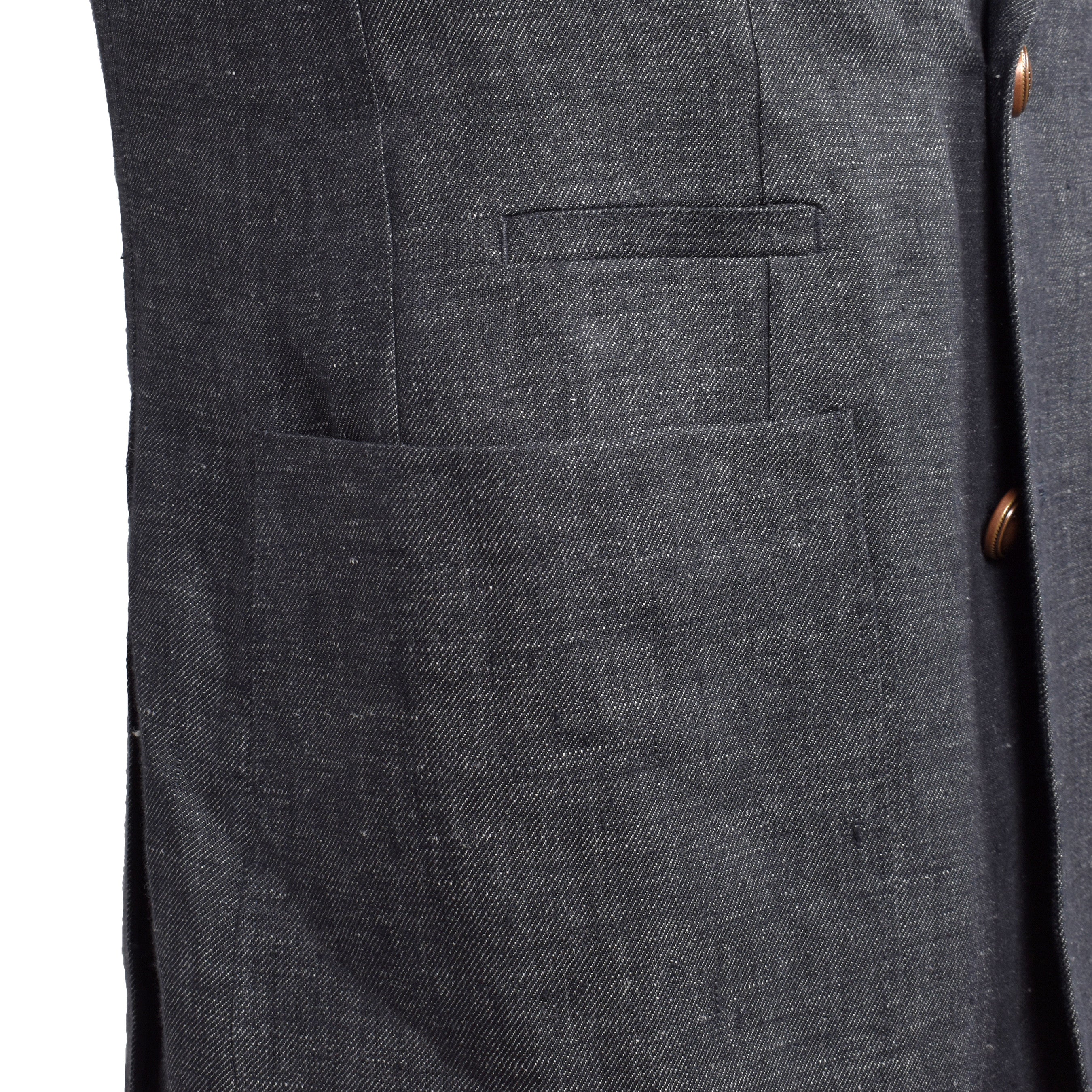 BRUNELLO CUCINELLI MEN'S BLACK LINEN DOUBLE-BREASTED SUIT JACKET - Image 4