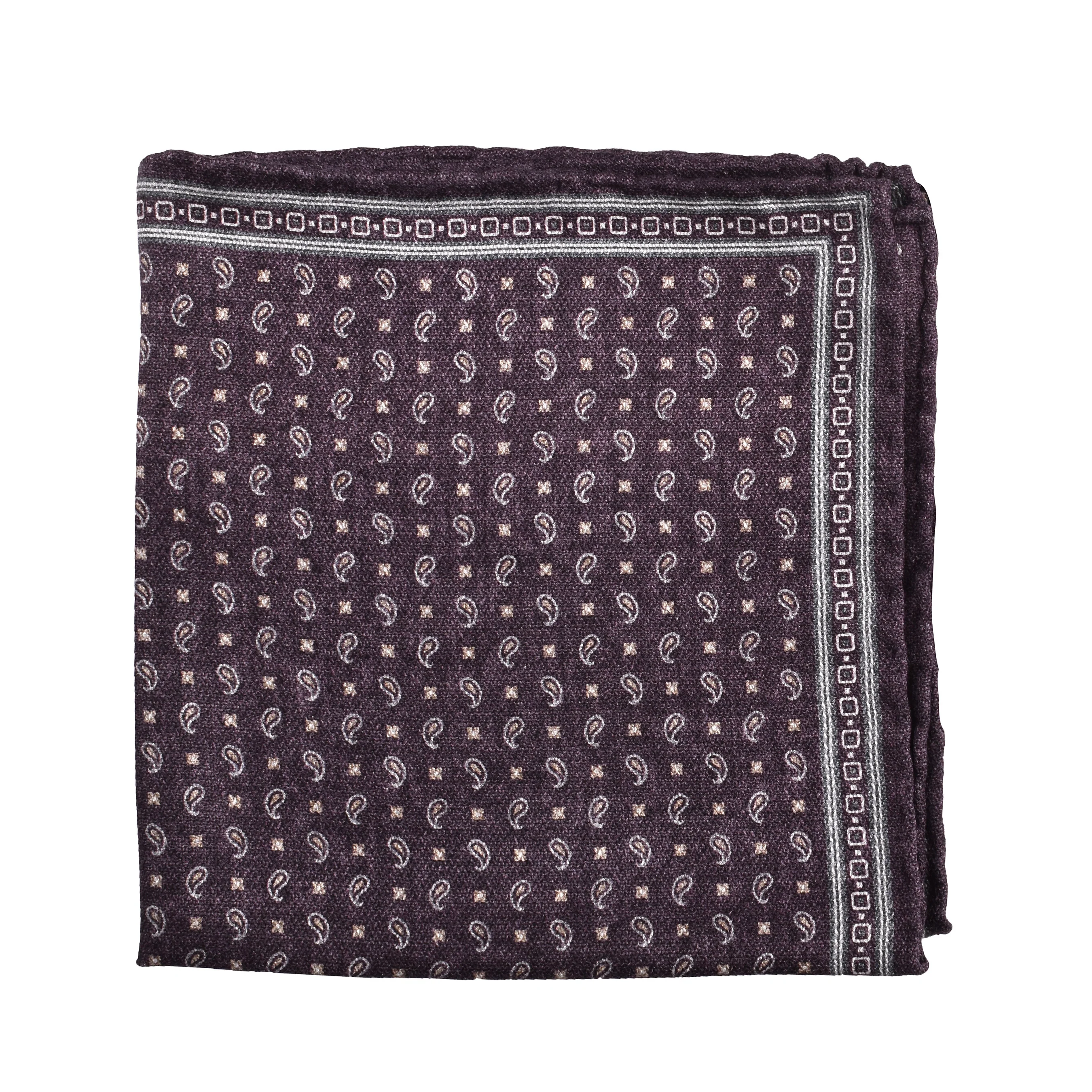 BRUNELLO CUCINELLI MEN'S PLUM SILK GEOMETRIC POCKET SQUARE