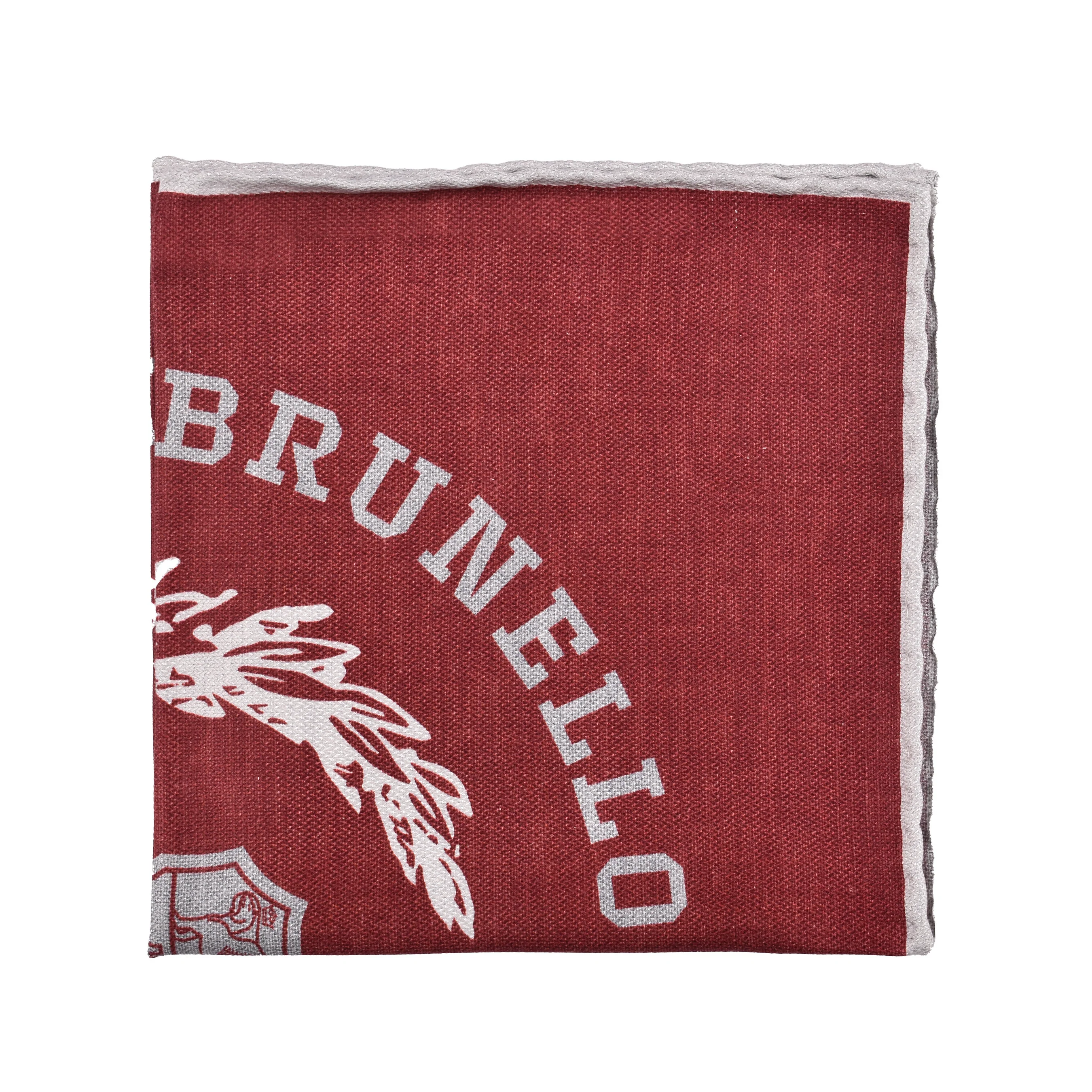 BRUNELLO CUCINELLI MEN'S RED SILK LOGO POCKET SQUARE