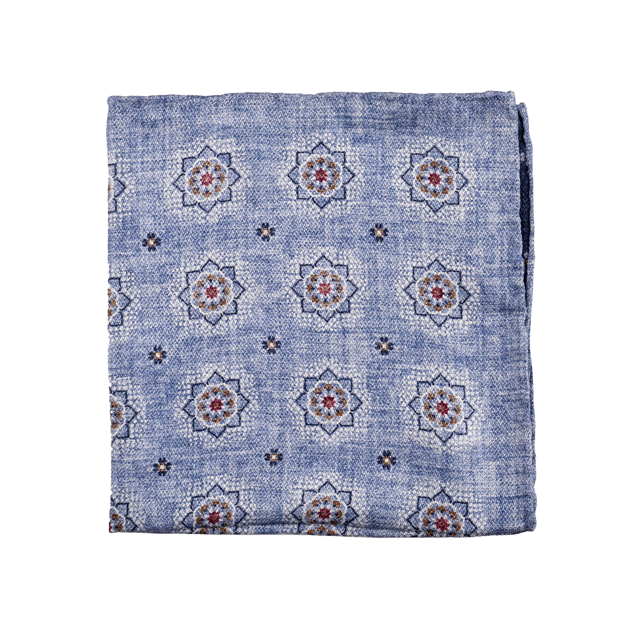 BRUNELLO CUCINELLI MEN'S BLUE SILK GEOMETRIC POCKET SQUARE