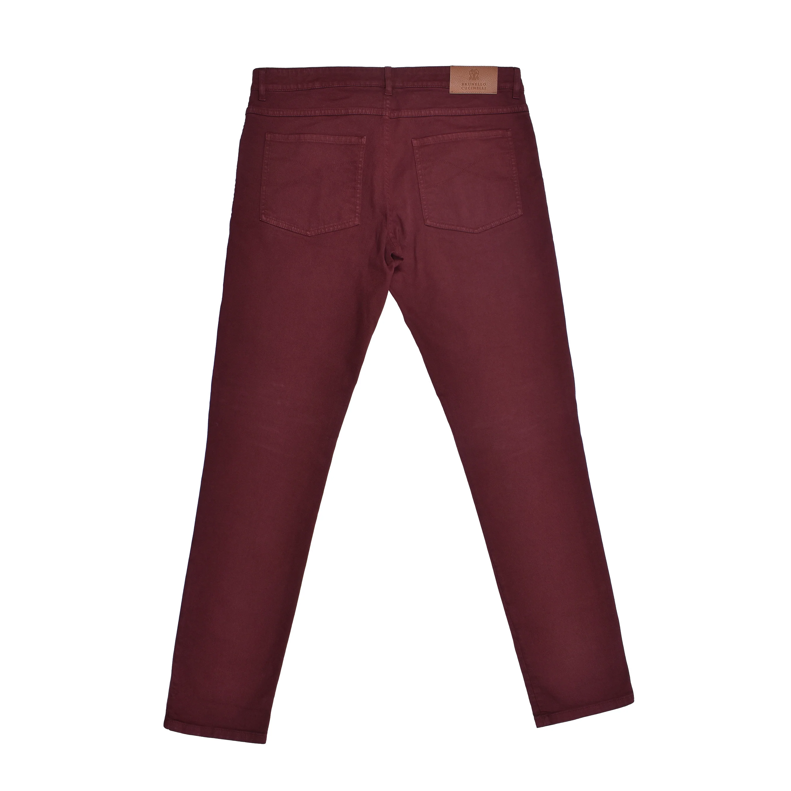 BRUNELLO CUCINELLI MEN'S 5 POCKET SKINNY FIT BURGUNDY DENIM JEAN PANTS - Image 2