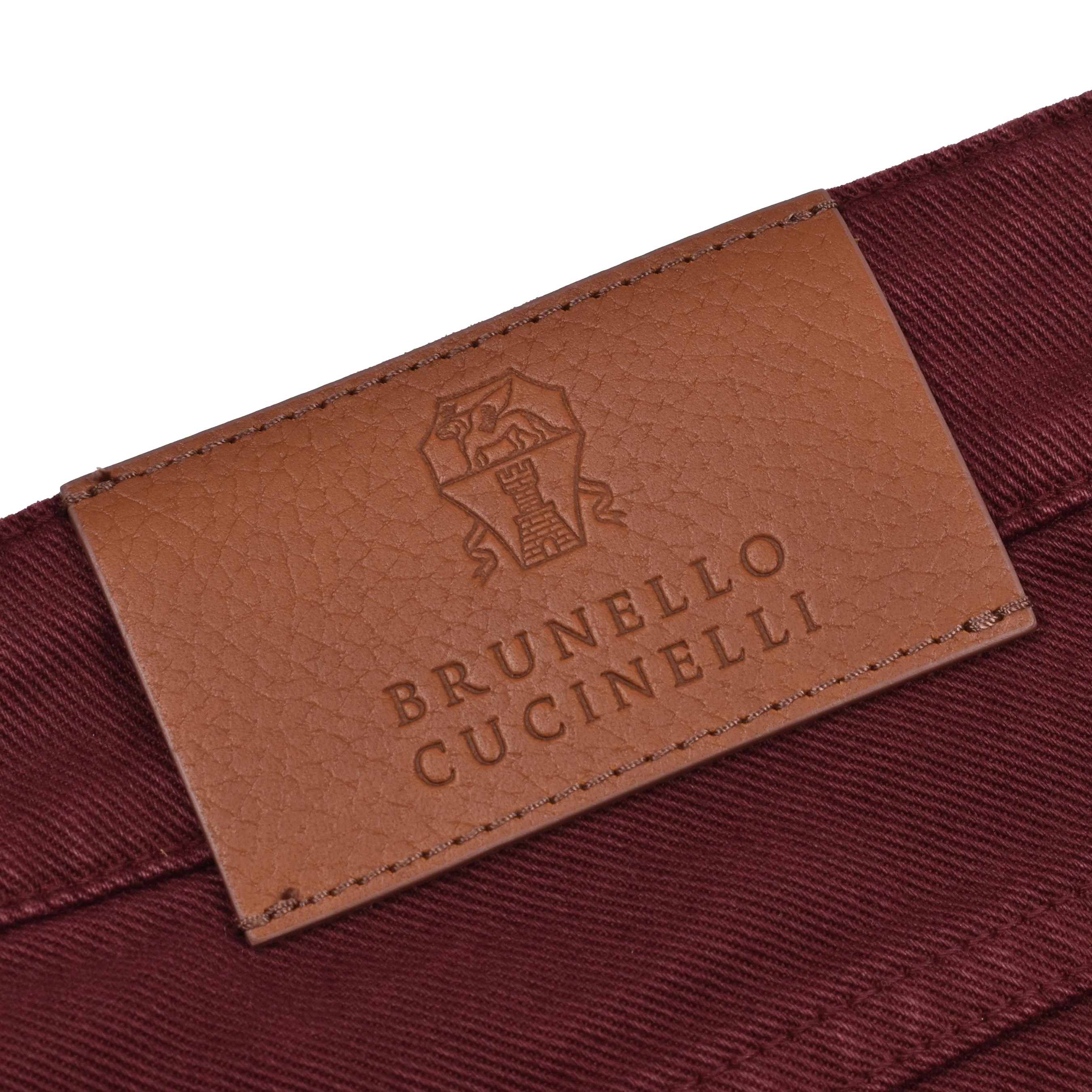 BRUNELLO CUCINELLI MEN'S 5 POCKET SKINNY FIT BURGUNDY DENIM JEAN PANTS - Image 4