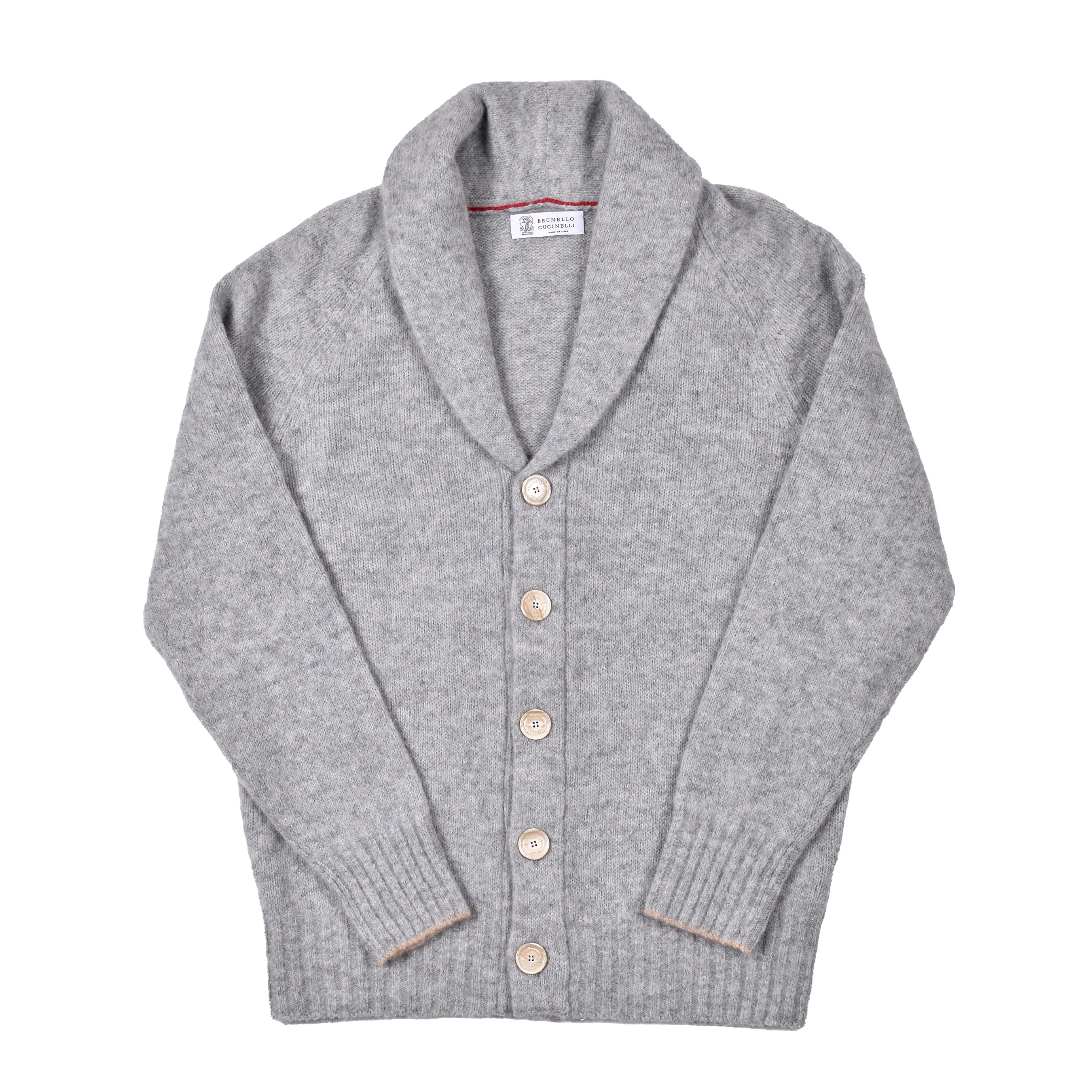 BRUNELLO CUCINELLI MEN'S PEARL GRAY ALPACA WOOL CARDIGAN - Image 3