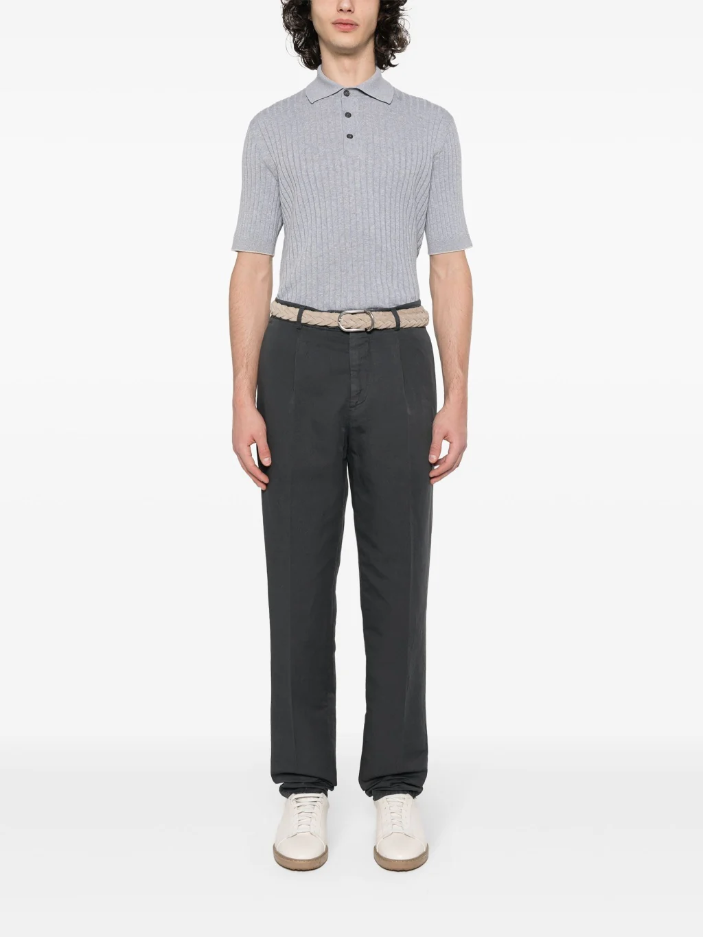 BRUNELLO CUCINELLI MEN'S ANTHRACITE LINEN BLEND TAILORED TROUSERS - Image 2