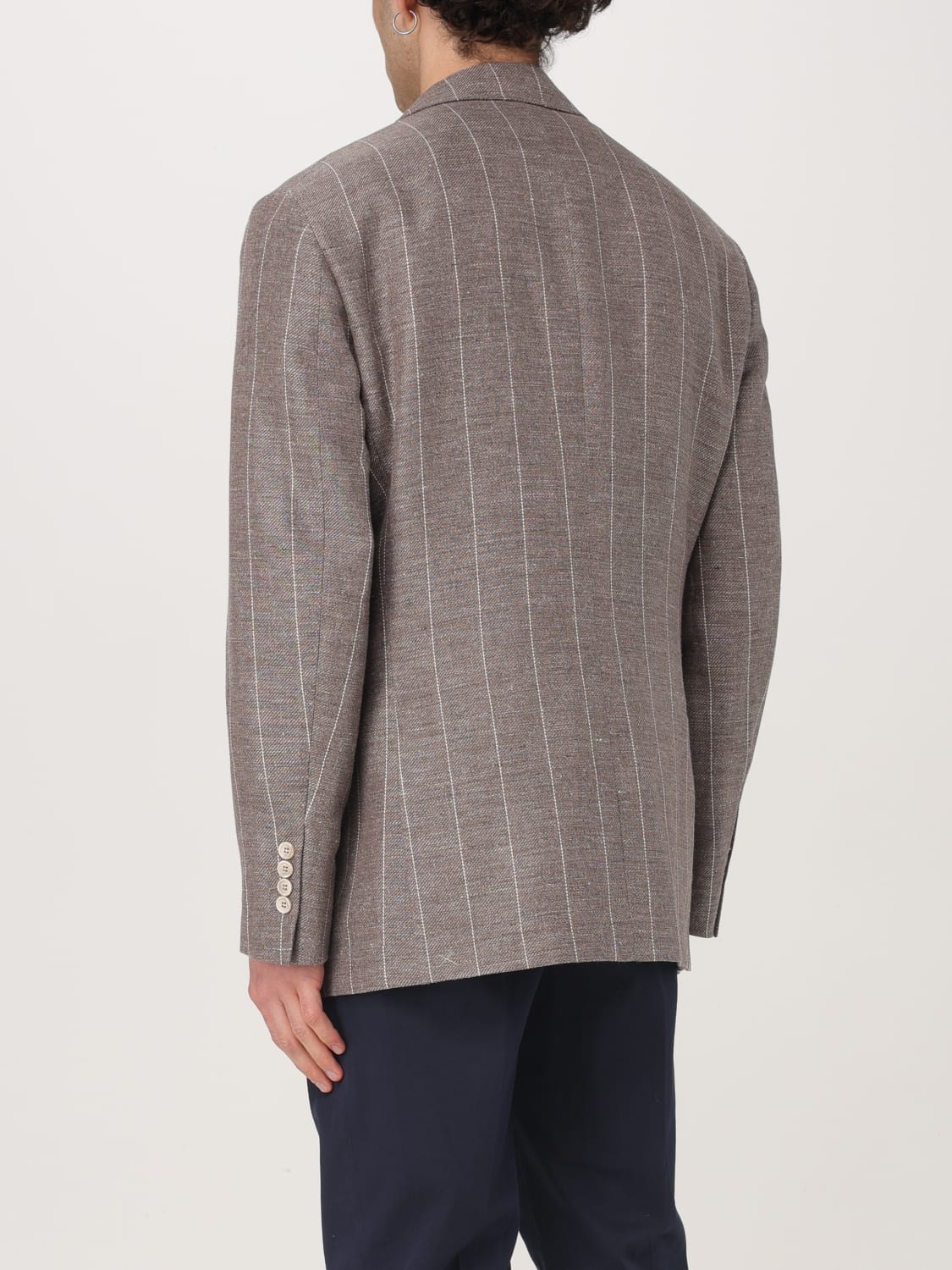 BRUNELLO CUCINELLI MEN'S BARK LINEN WOOL DOUBLE-BREASTED BLAZER - Image 3