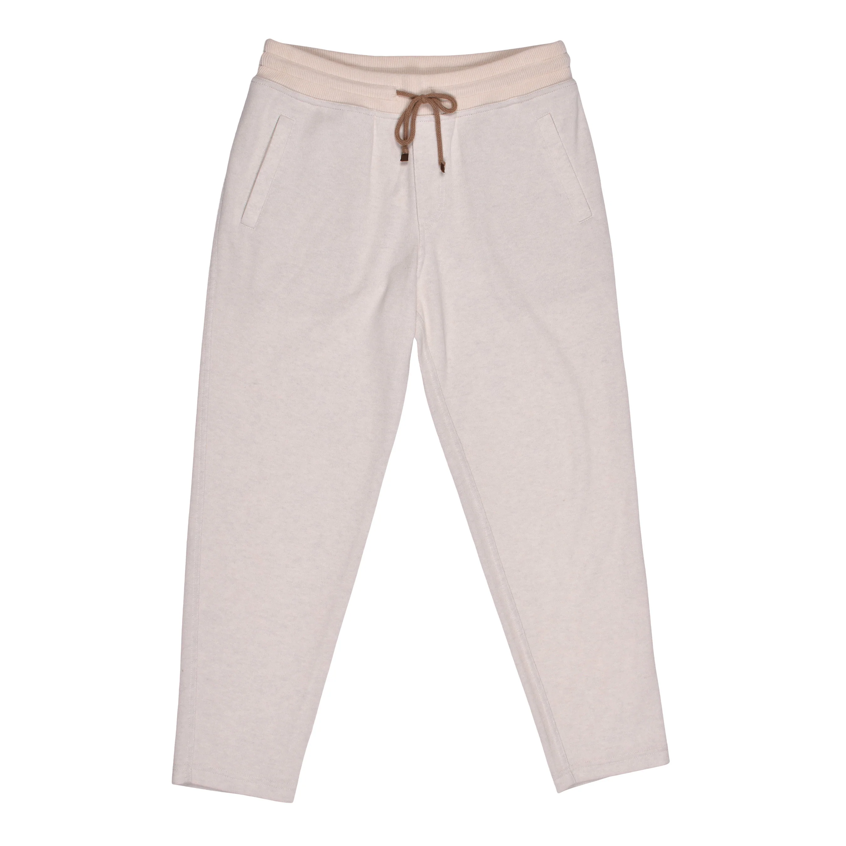 BRUNELLO CUCINELLI MEN'S BEIGE CASHMERE BLEND DRAWSTRING TROUSERS