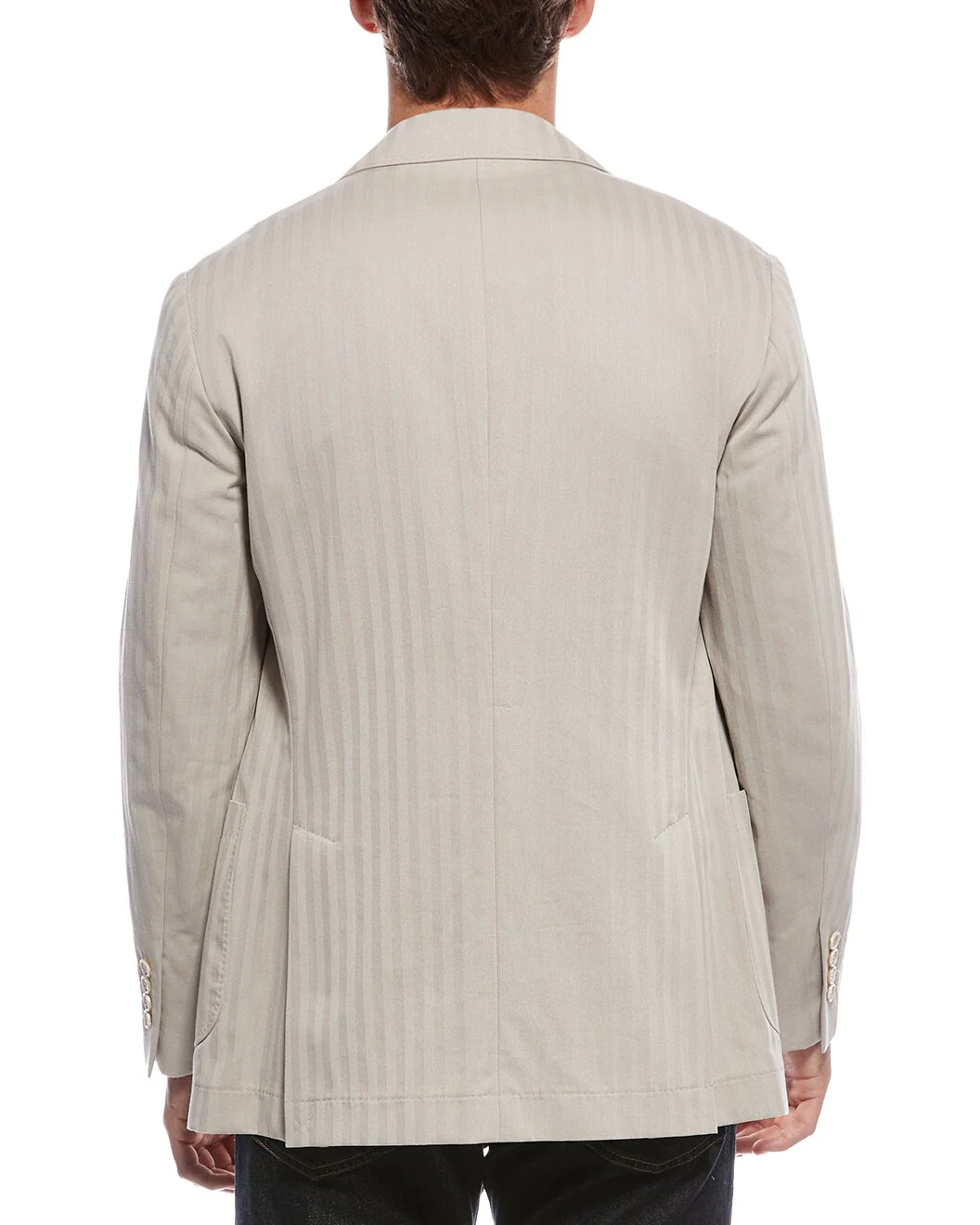 BRUNELLO CUCINELLI MEN'S BEIGE DOUBLE-BREASTED STRIPED BLAZER - Image 2