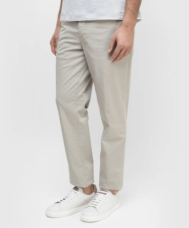 BRUNELLO CUCINELLI MEN'S BEIGE FIVE-POCKET TAILORED TROUSERS - Image 2