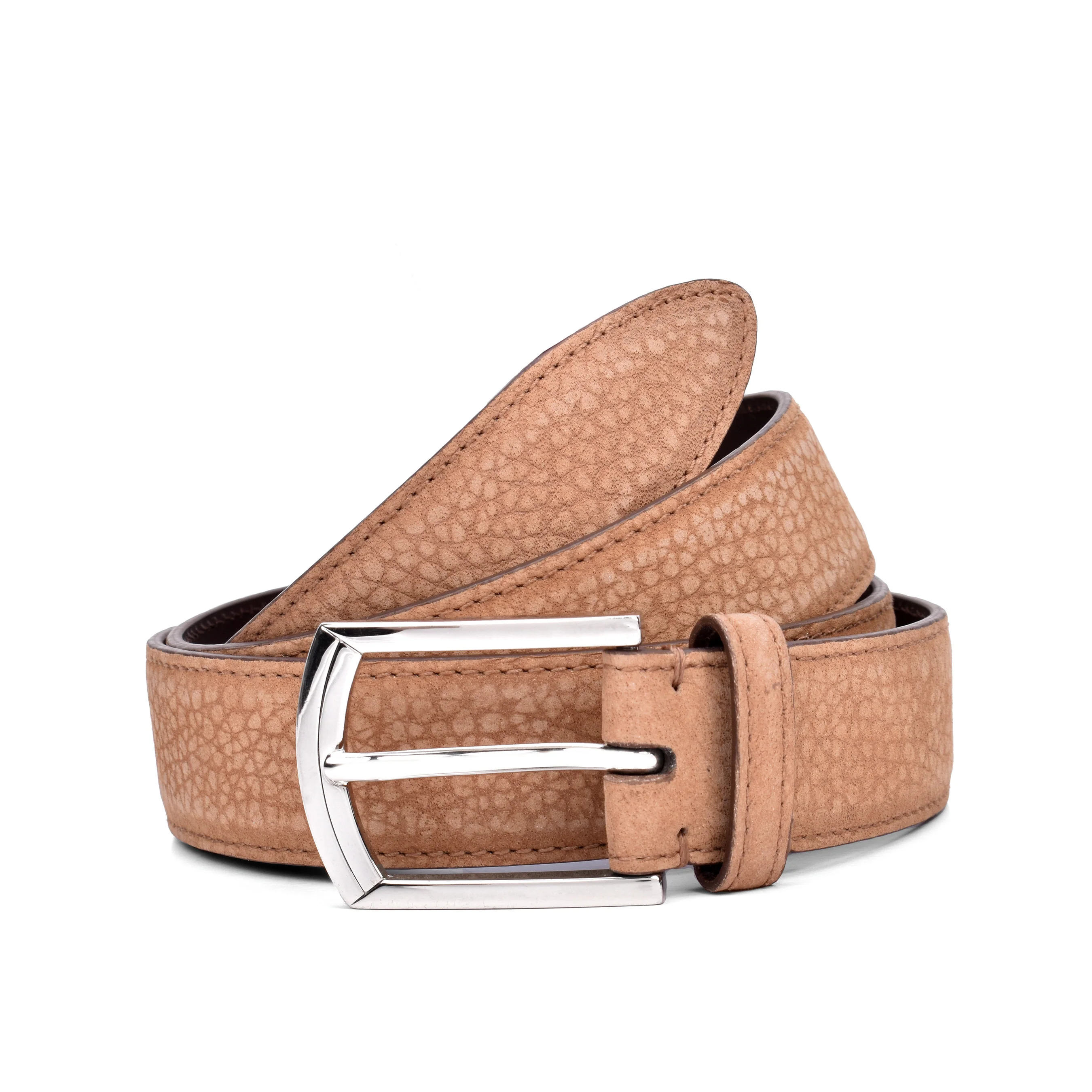 BRUNELLO CUCINELLI MEN'S TAN TEXTURED LEATHER BELT