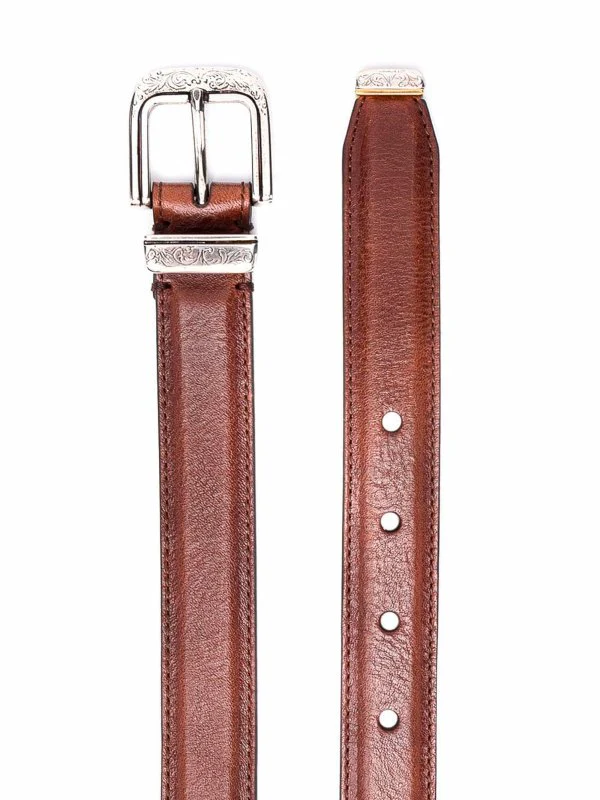 BRUNELLO CUCINELLI MEN'S BROWN LEATHER BELT WITH BUCKLE - Image 2