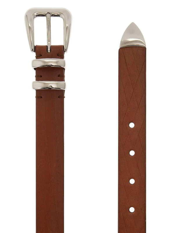 BRUNELLO CUCINELLI MEN'S BROWN LEATHER BELT WITH BUCKLE - Image 2