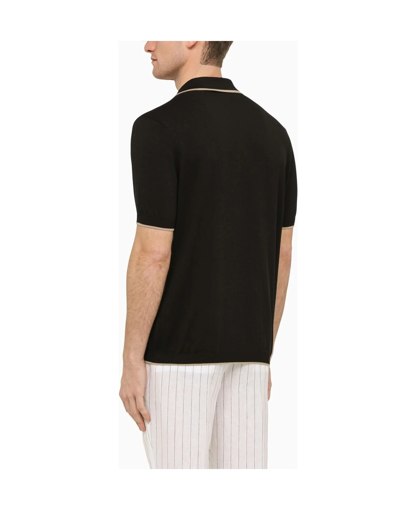BRUNELLO CUCINELLI MEN'S BLACK KNIT SHORT-SLEEVE CARDIGAN - Image 2