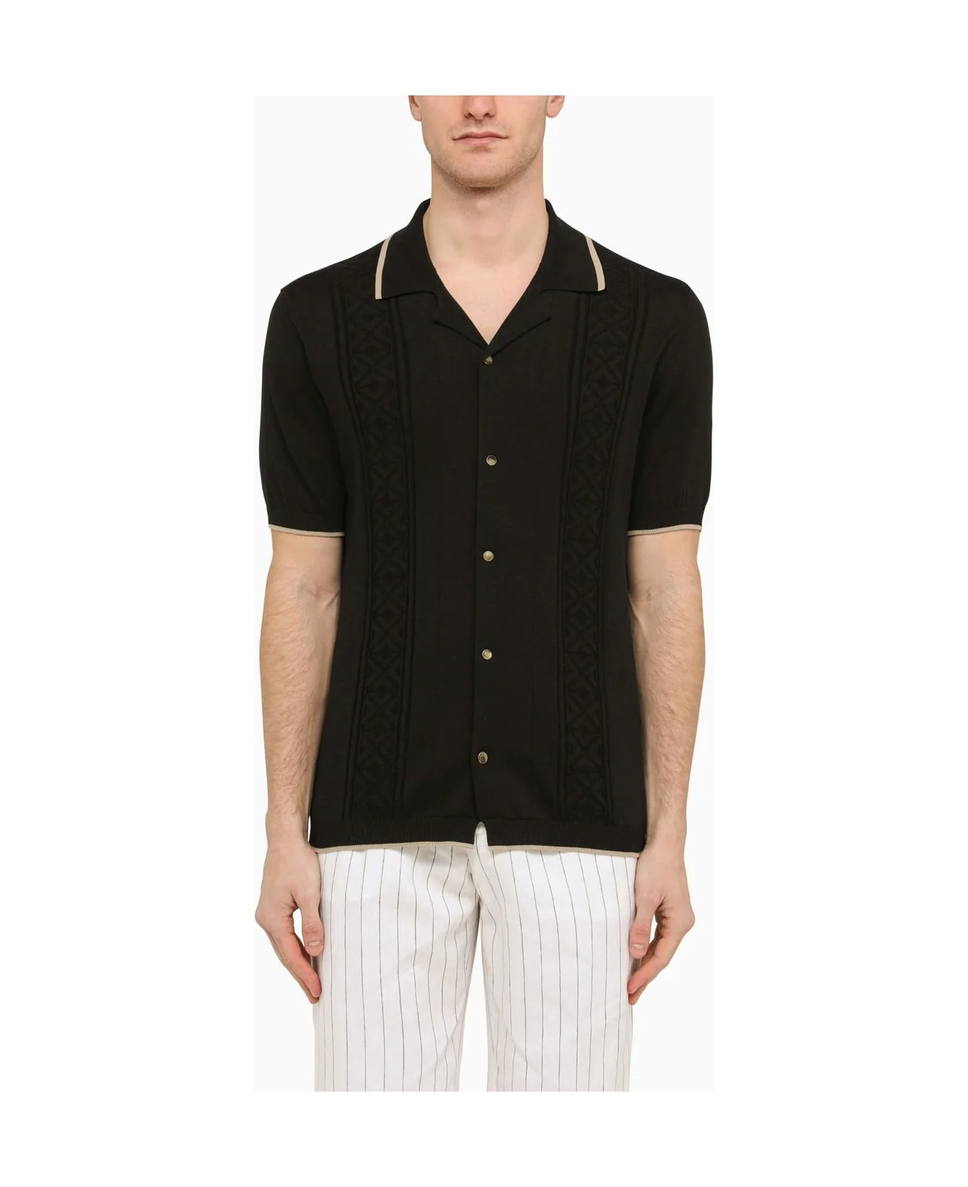 BRUNELLO CUCINELLI MEN'S BLACK KNIT SHORT-SLEEVE CARDIGAN - Image 3