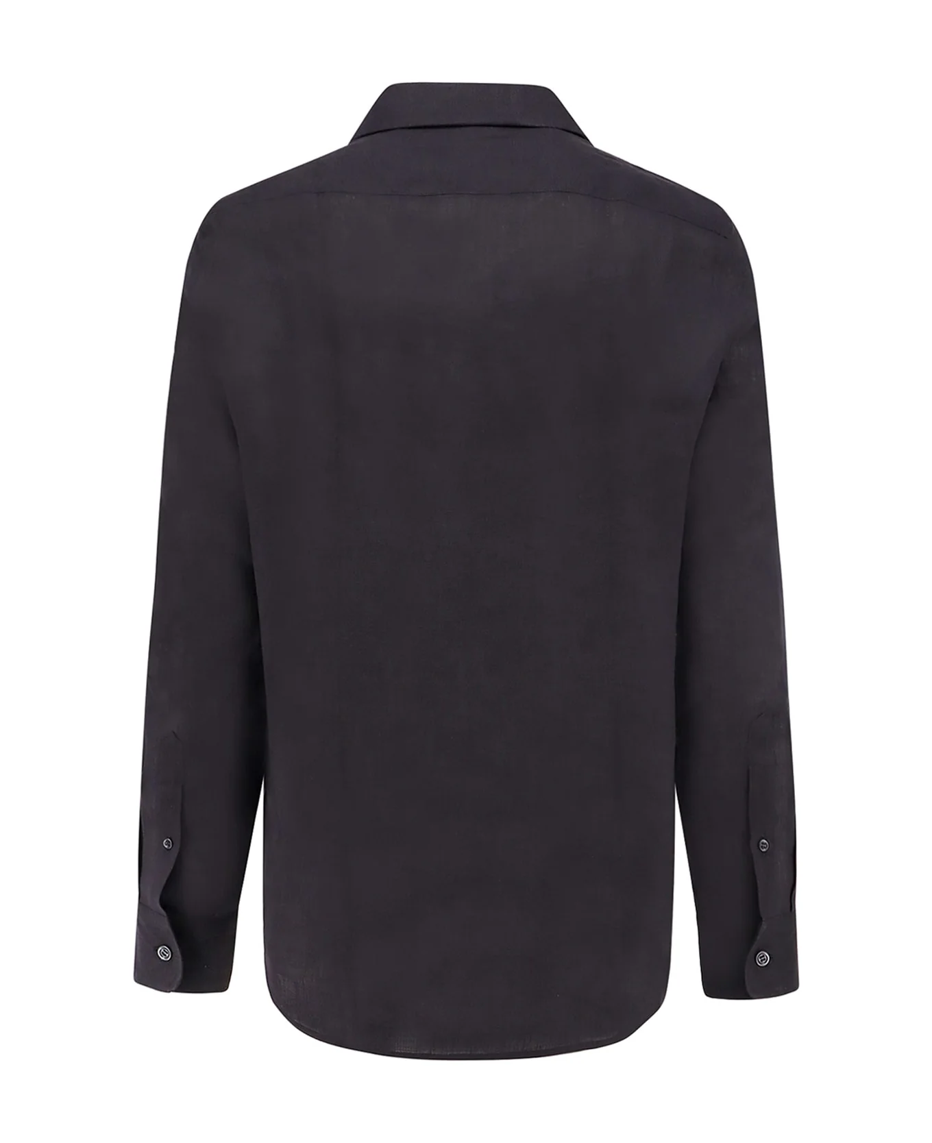 BRUNELLO CUCINELLI MEN'S BLACK LINEN LONG-SLEEVE SHIRT - Image 3