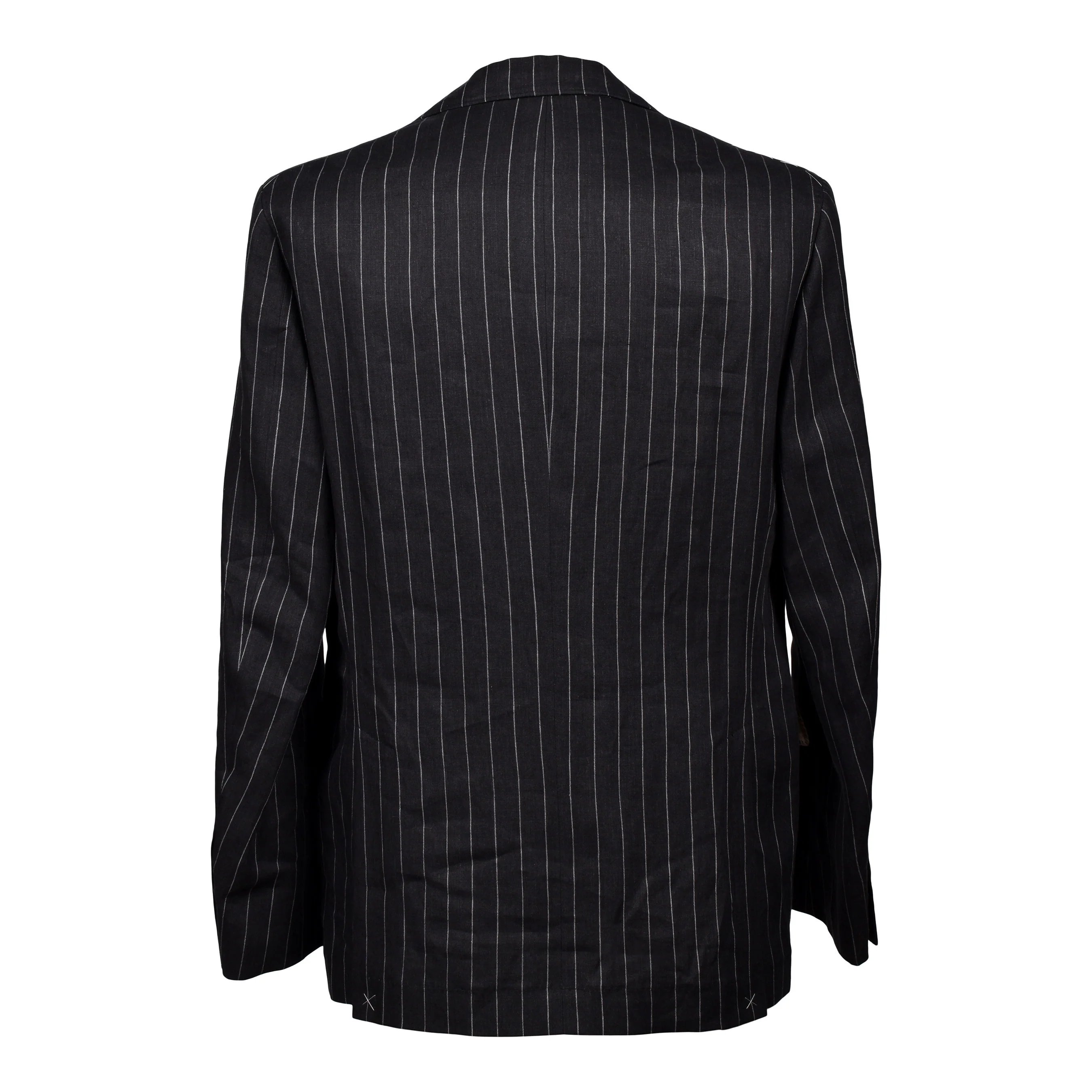 BRUNELLO CUCINELLI MEN'S BLACK LINEN STRIPED SUIT JACKET - Image 2