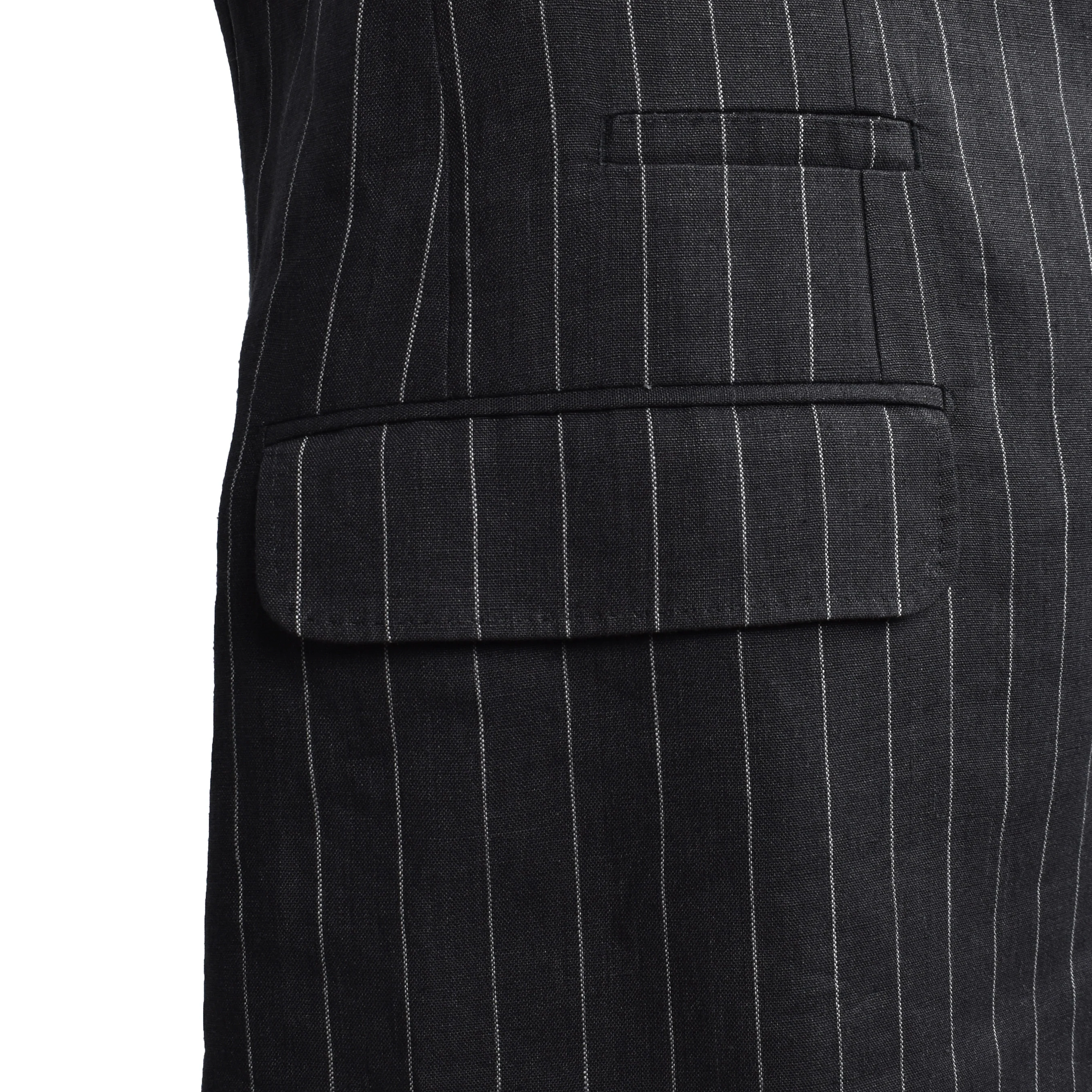 BRUNELLO CUCINELLI MEN'S BLACK LINEN STRIPED SUIT JACKET - Image 3
