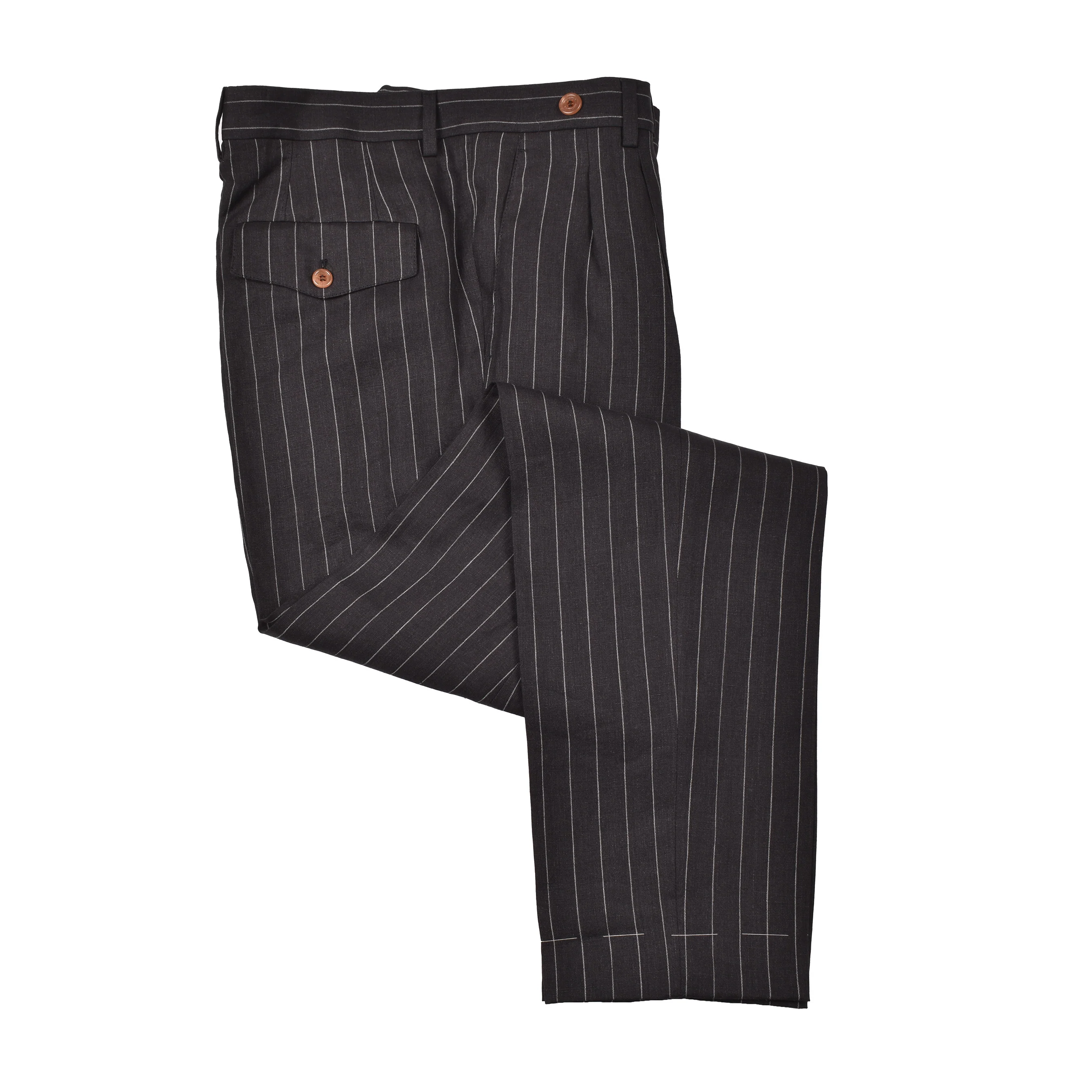 BRUNELLO CUCINELLI MEN'S BLACK LINEN STRIPED SUIT JACKET - Image 7