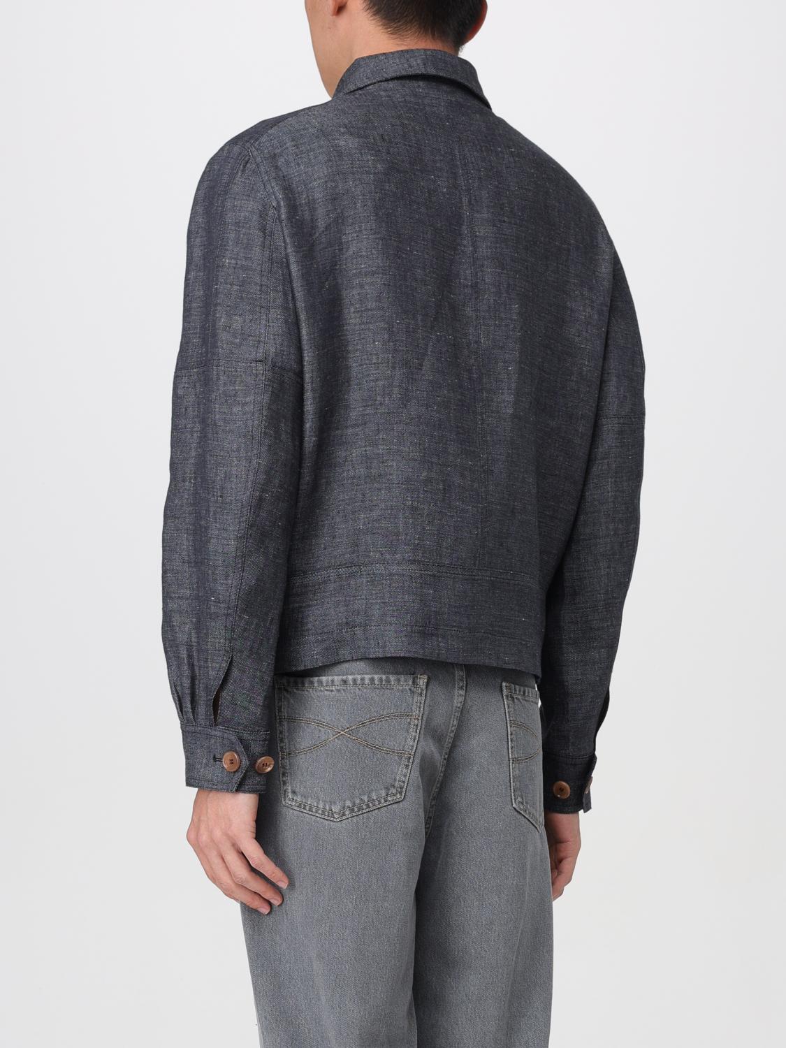 BRUNELLO CUCINELLI MEN'S BLACK LINEN ZIP JACKET - Image 3