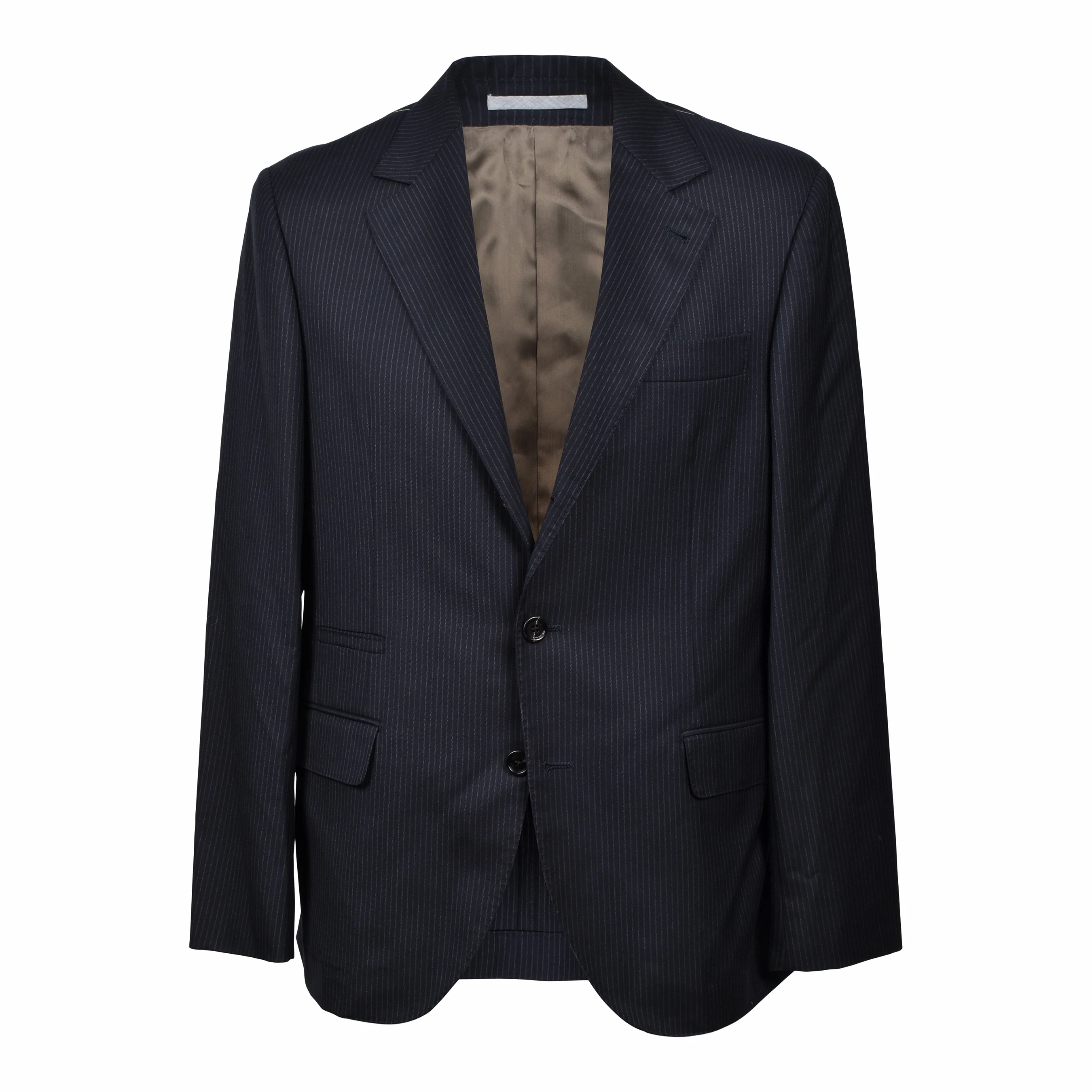 BRUNELLO CUCINELLI MEN'S DARK NAVY VIRGIN WOOL STRIPED BLAZER