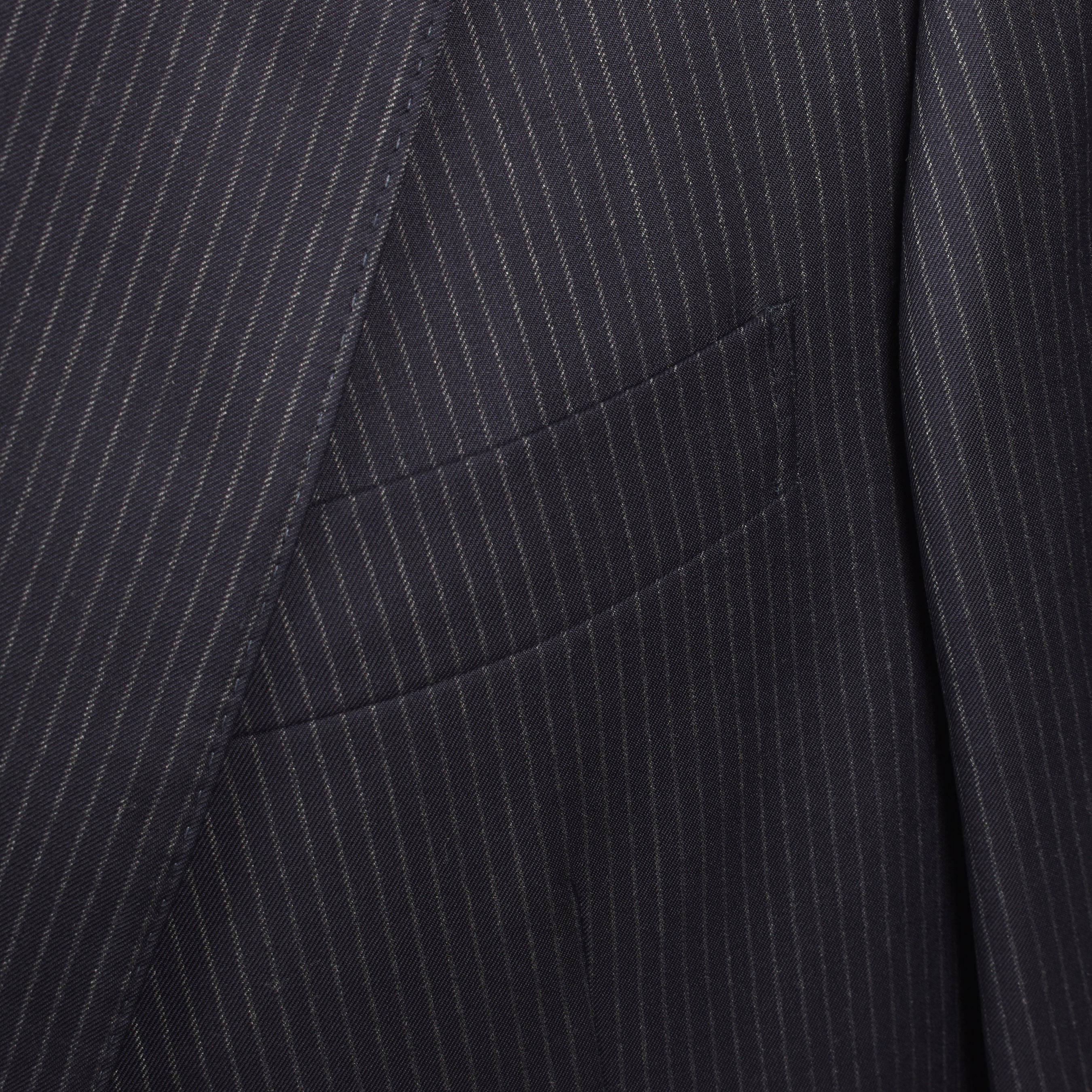BRUNELLO CUCINELLI MEN'S DARK NAVY VIRGIN WOOL STRIPED BLAZER - Image 3