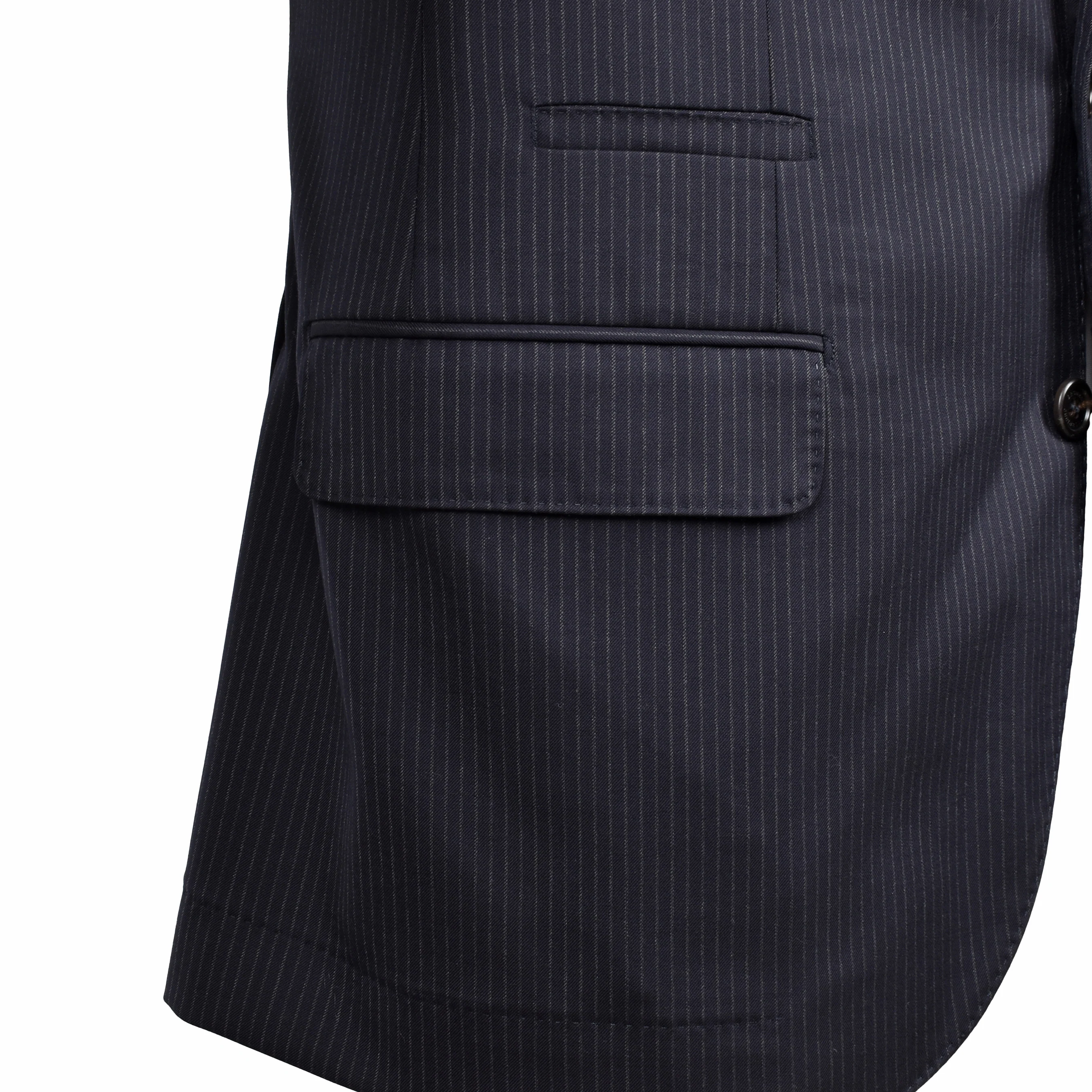 BRUNELLO CUCINELLI MEN'S DARK NAVY VIRGIN WOOL STRIPED BLAZER - Image 4