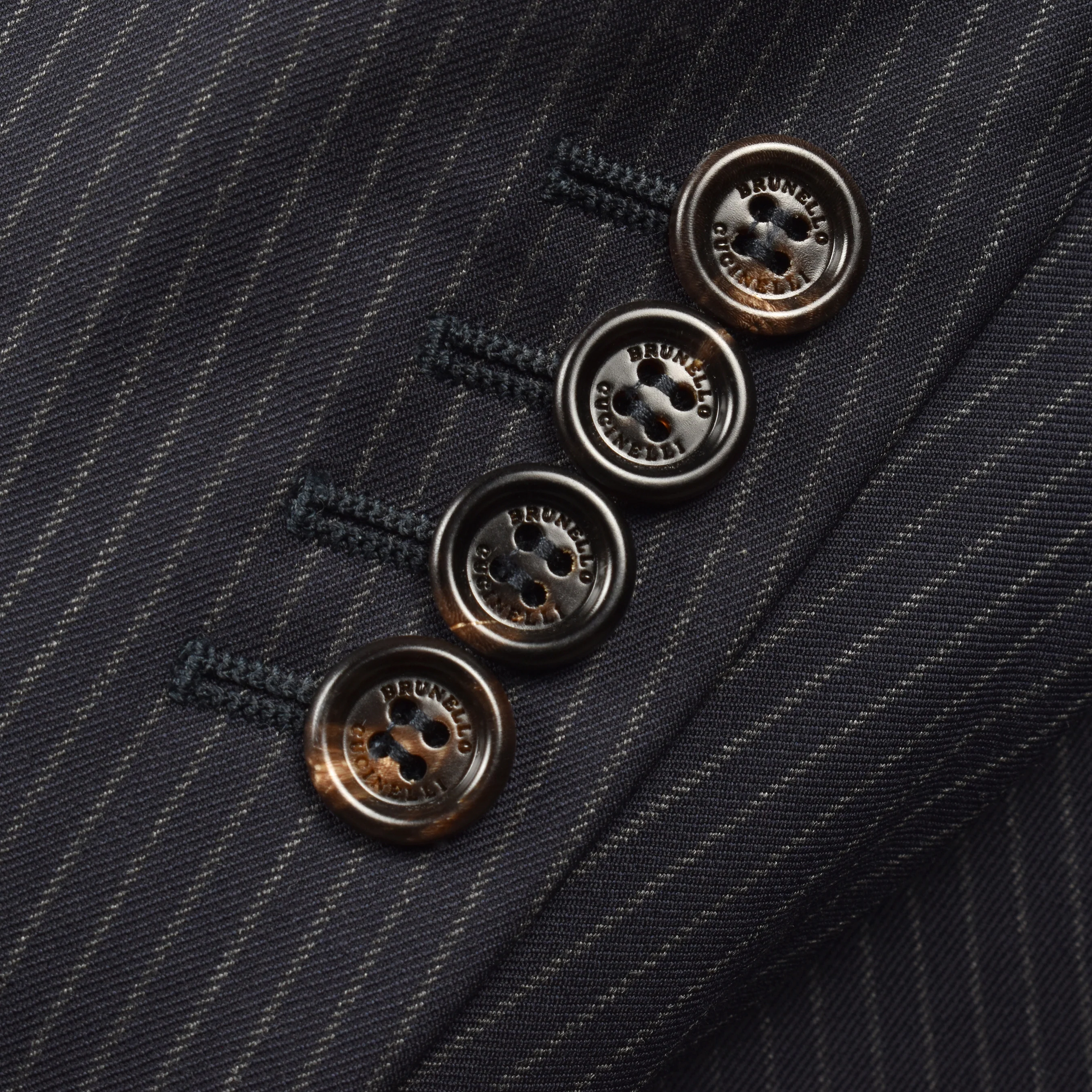 BRUNELLO CUCINELLI MEN'S DARK NAVY VIRGIN WOOL STRIPED BLAZER - Image 5